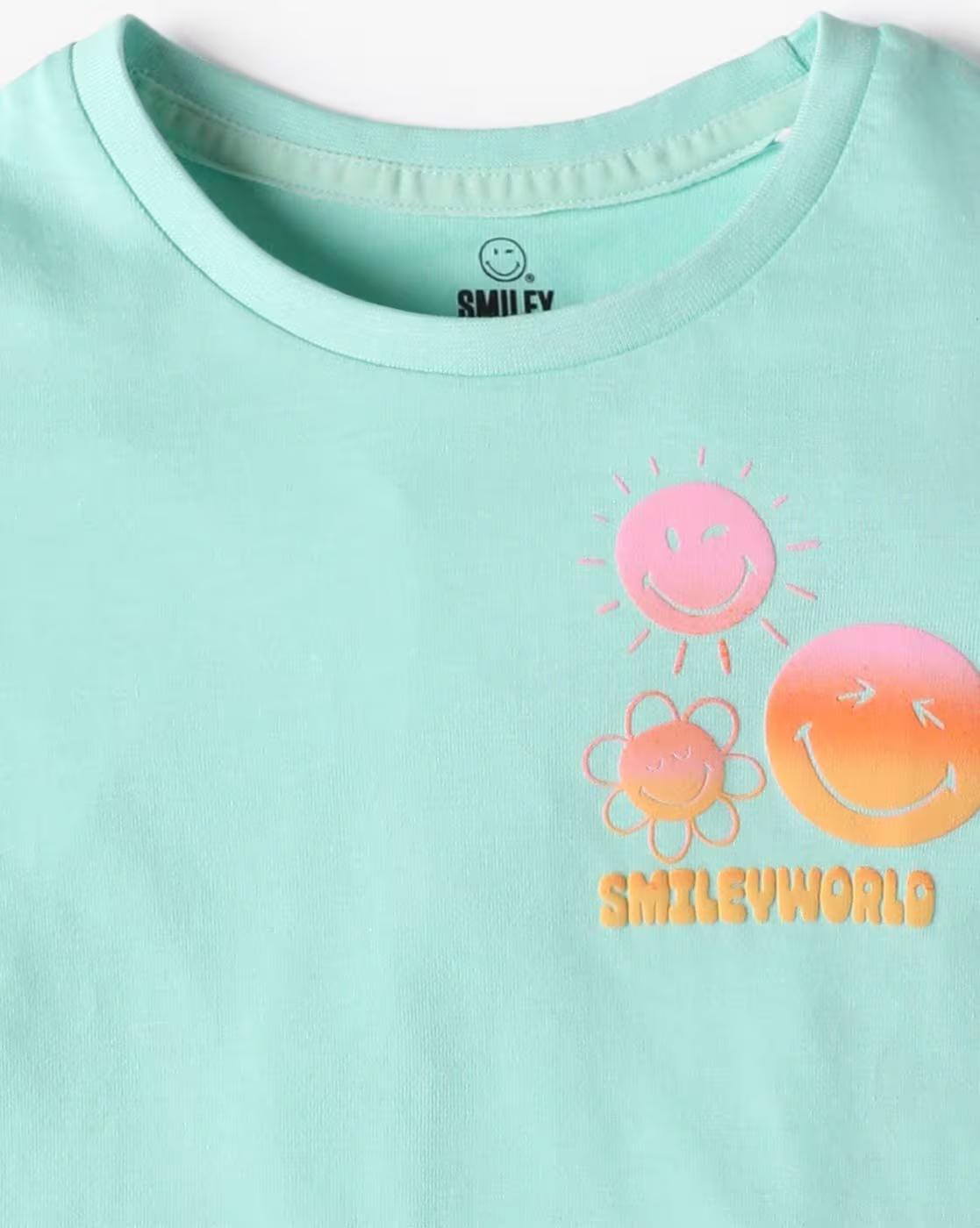 Girls Embossed Regular Fit Round-Neck T-Shirt