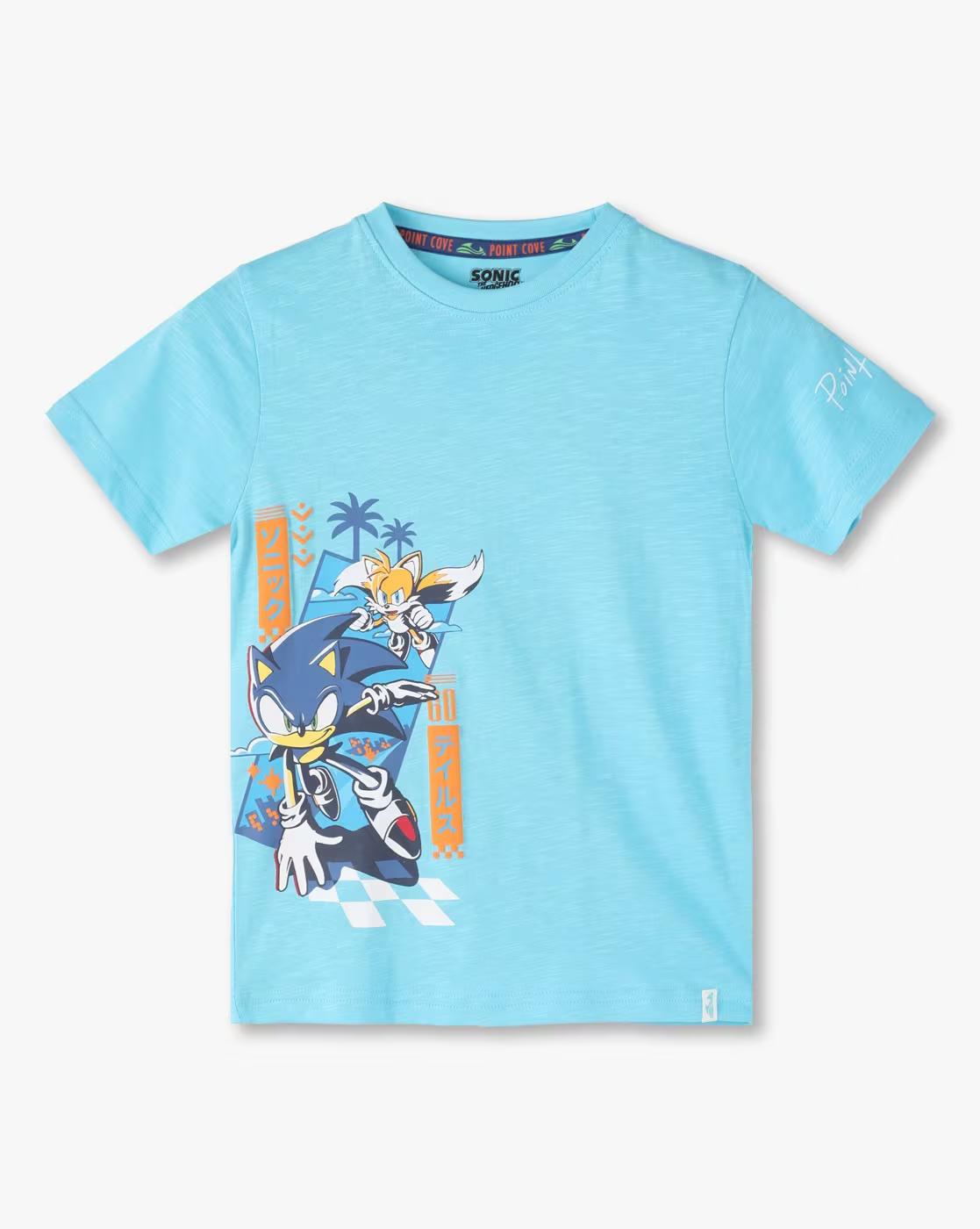 Boys Sonic Print Regular Fit Round-Neck T-Shirt
