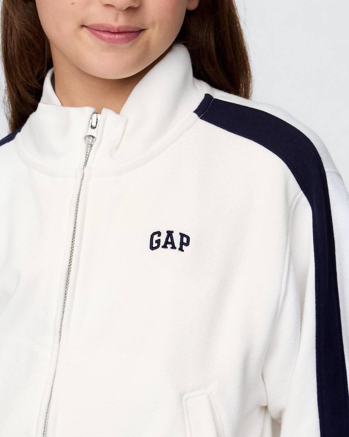 Girls High Neck Relaxed Fit Zip Front Logo Crop Top