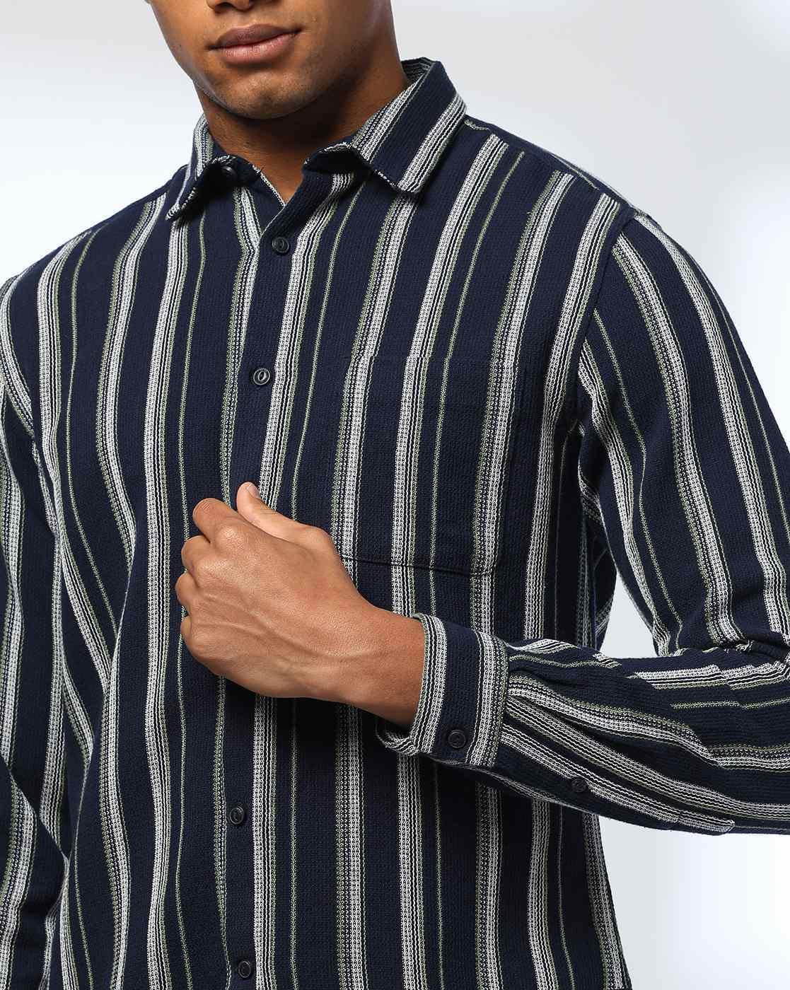 Men Striped Regular Fit Shirt with Patch Pocket