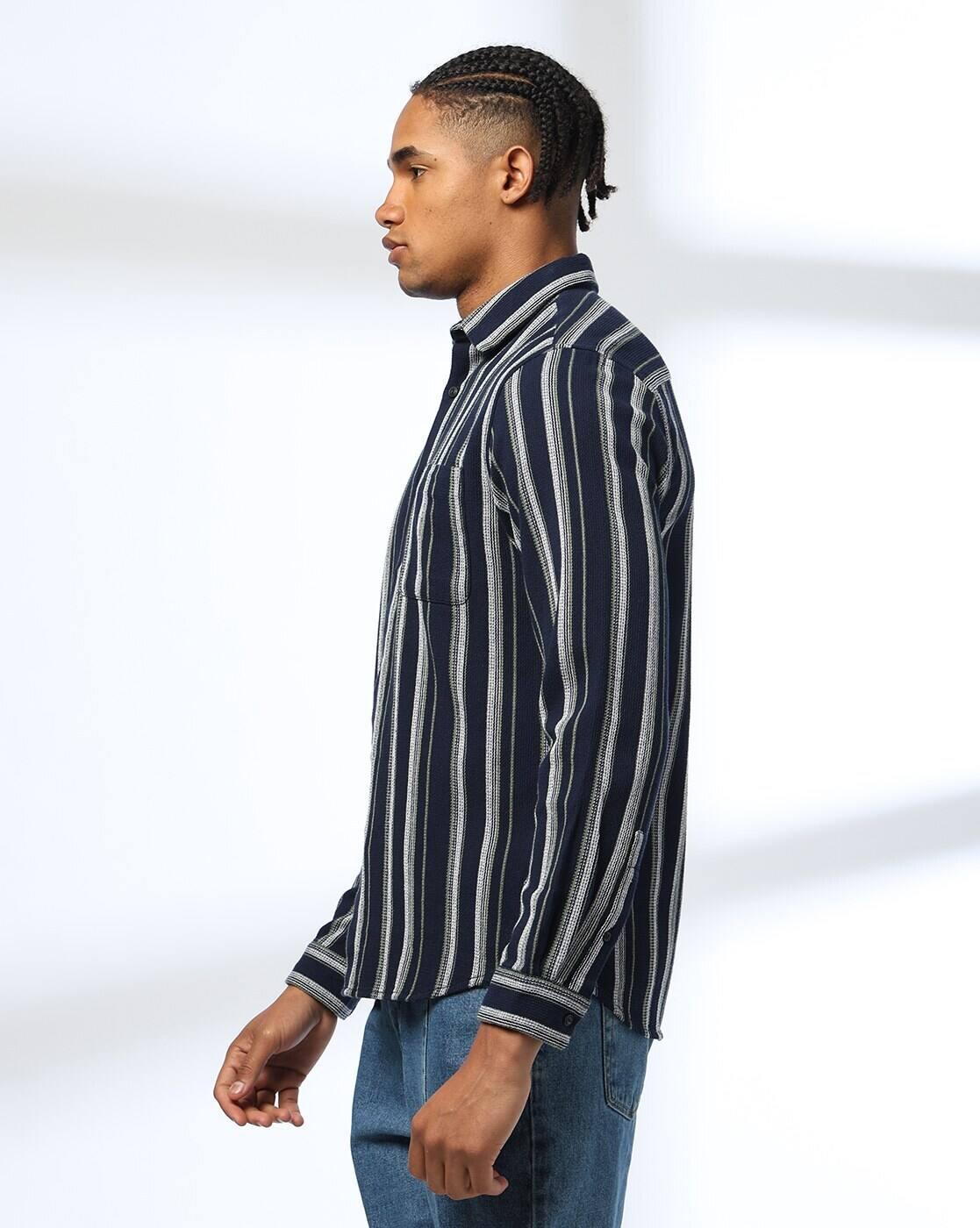 Men Striped Regular Fit Shirt with Patch Pocket