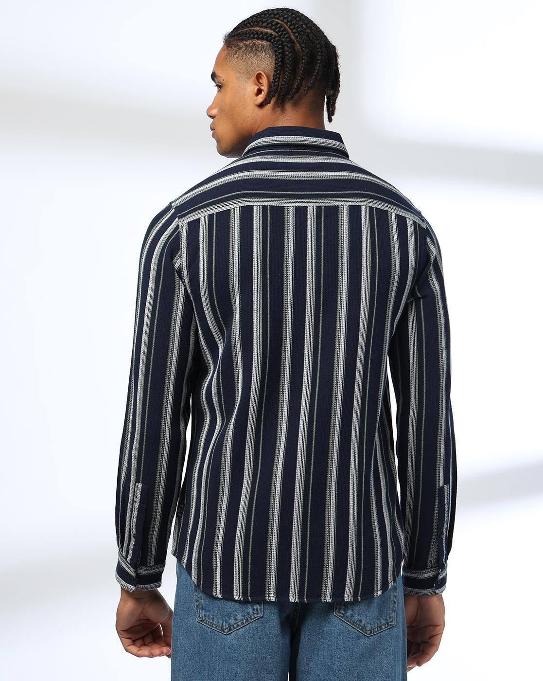Men Striped Regular Fit Shirt with Patch Pocket