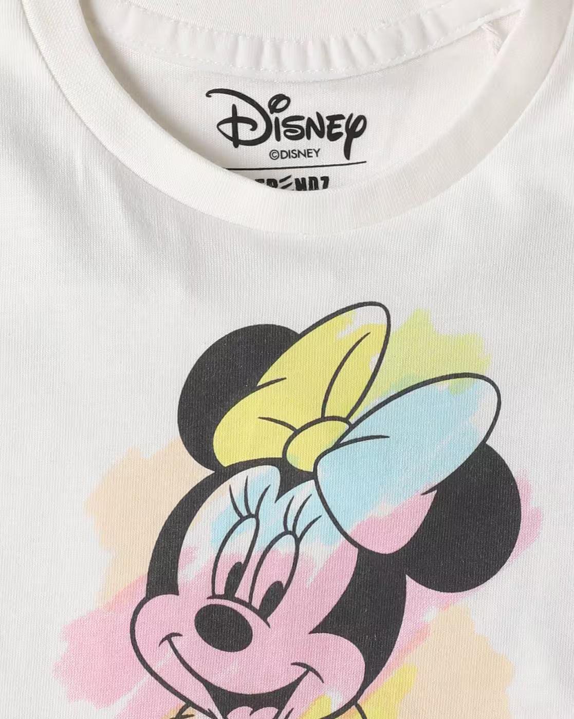 Girls Minnie Mouse Print Regular Fit Round-Neck T-Shirt