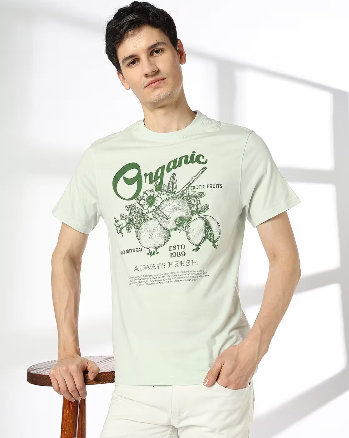 Men Graphic Print Regular Fit Cotton Crew-Neck T-Shirt