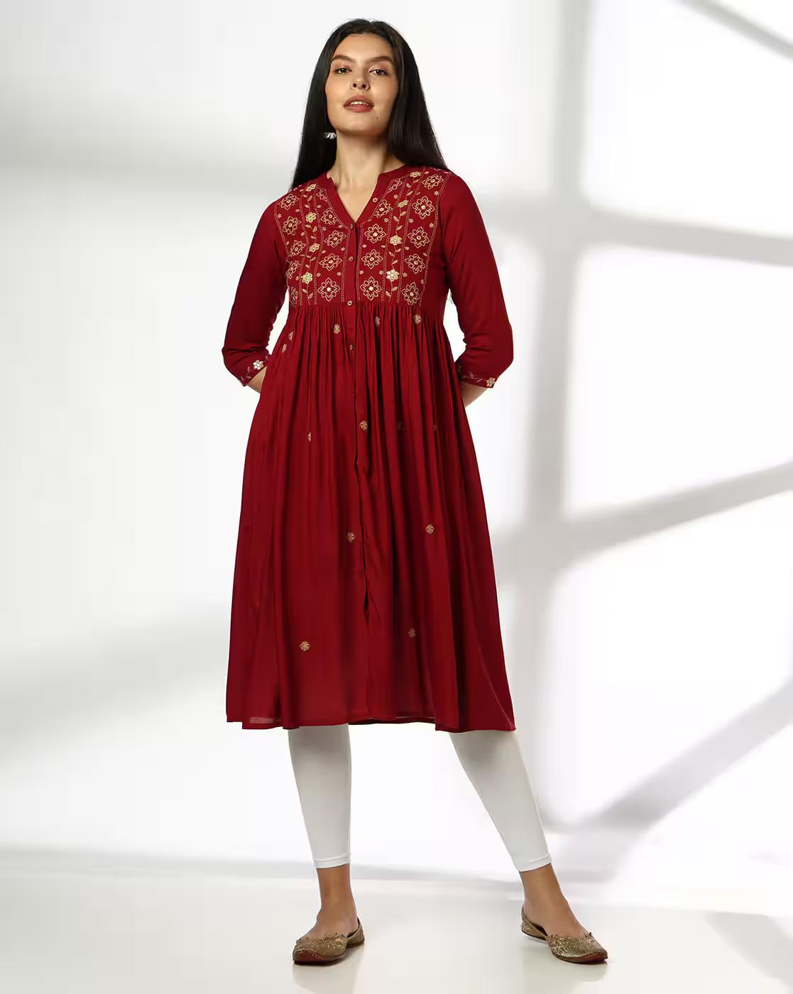 AVAASA MNM KURTAS, MAROON, L