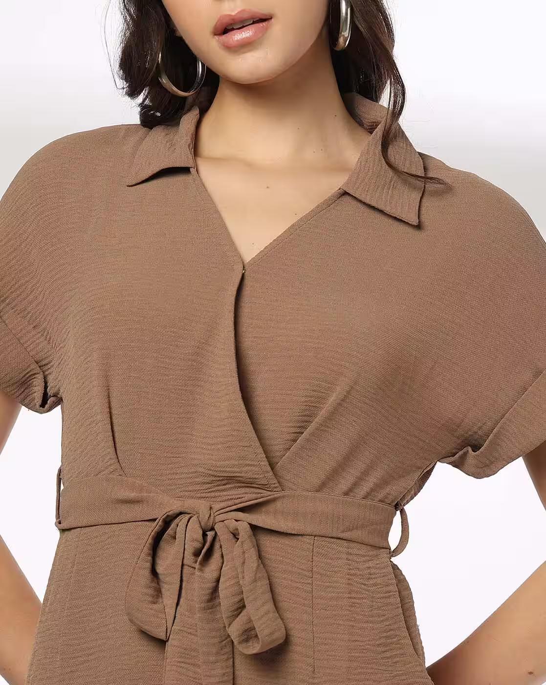 Women Textured Shirt Dress with Belt