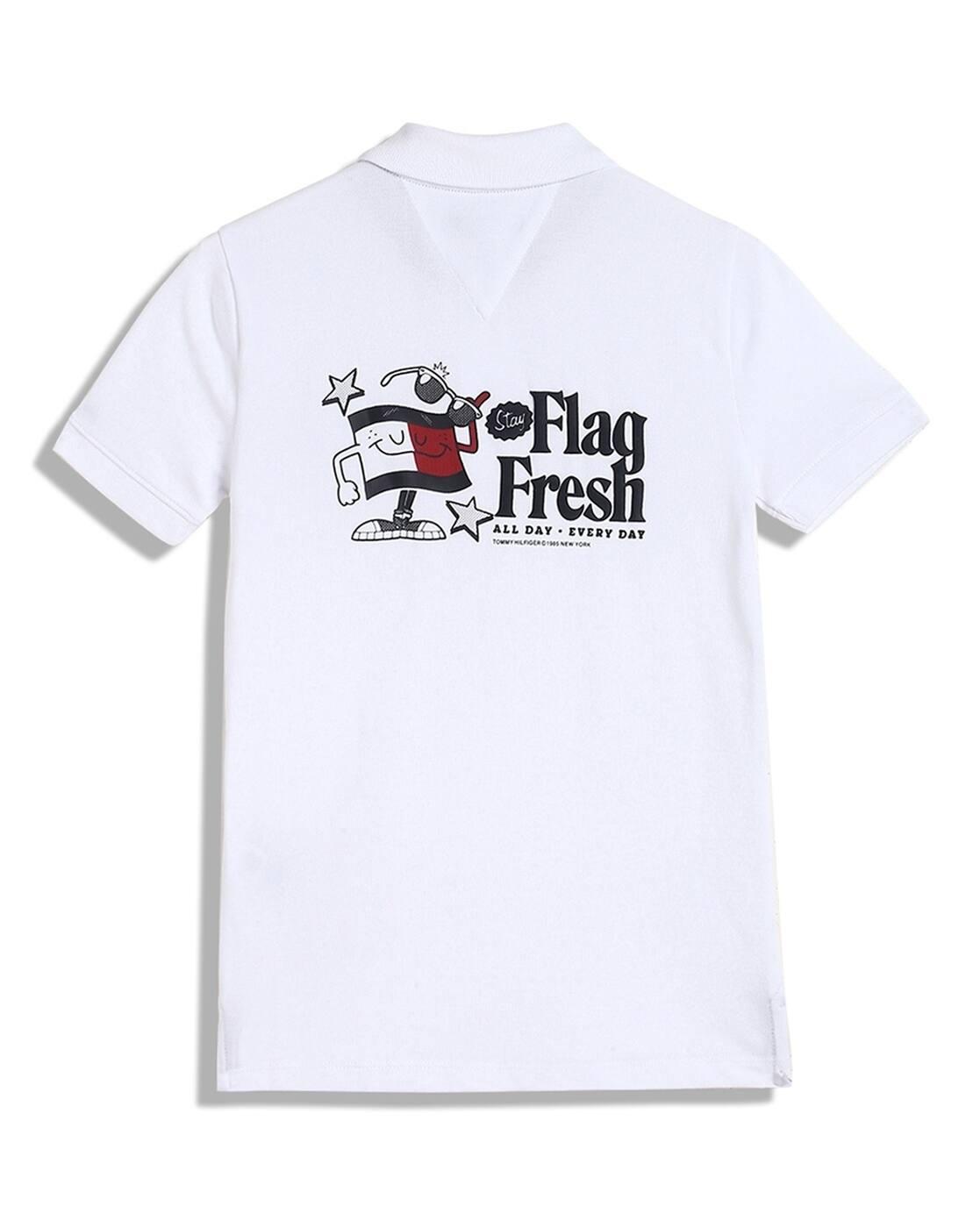 Boys Typographic Print Regular Fit Cotton Polo T-Shirt