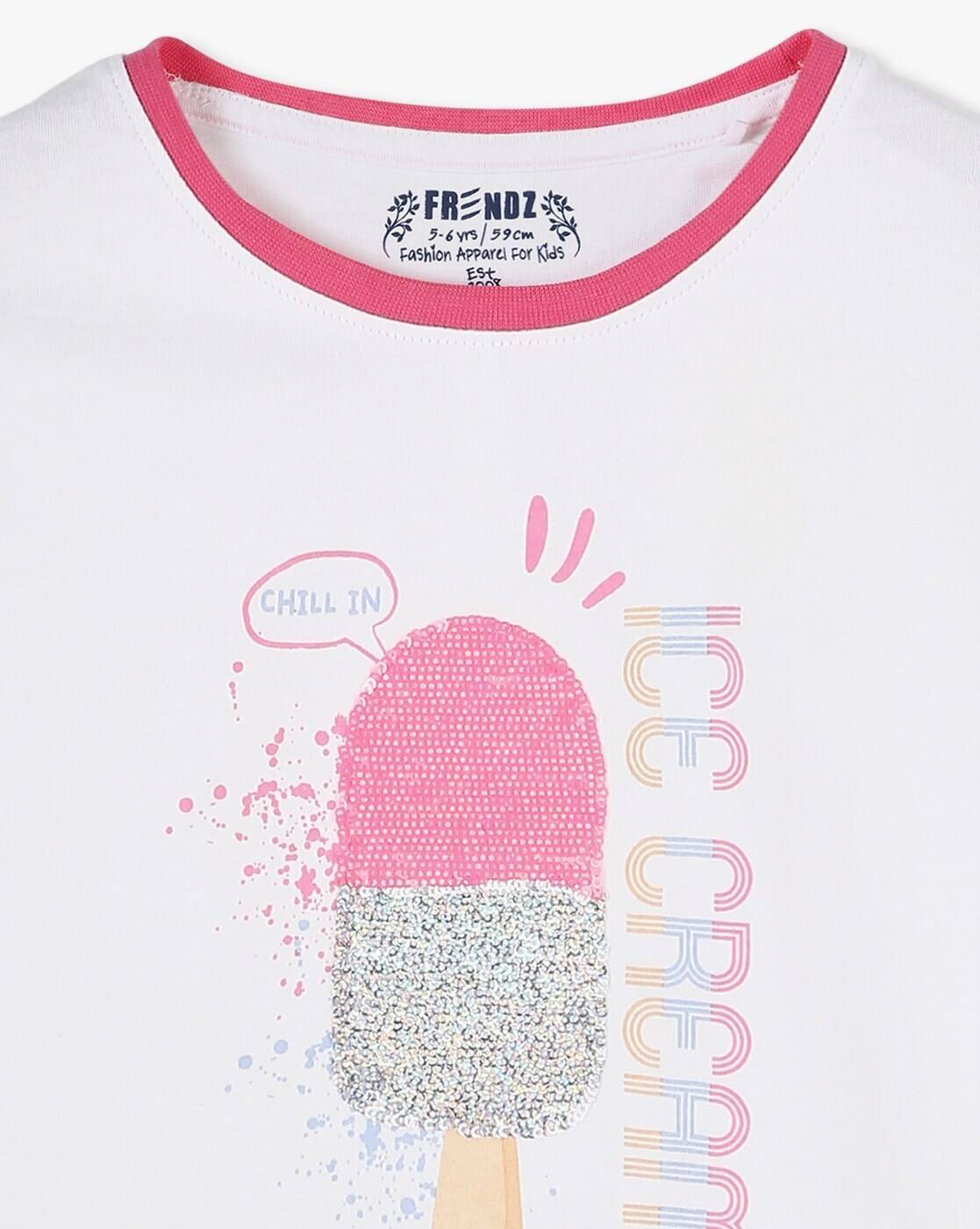 Girls Graphic Print Loose Fit Crew-Neck T-Shirt
