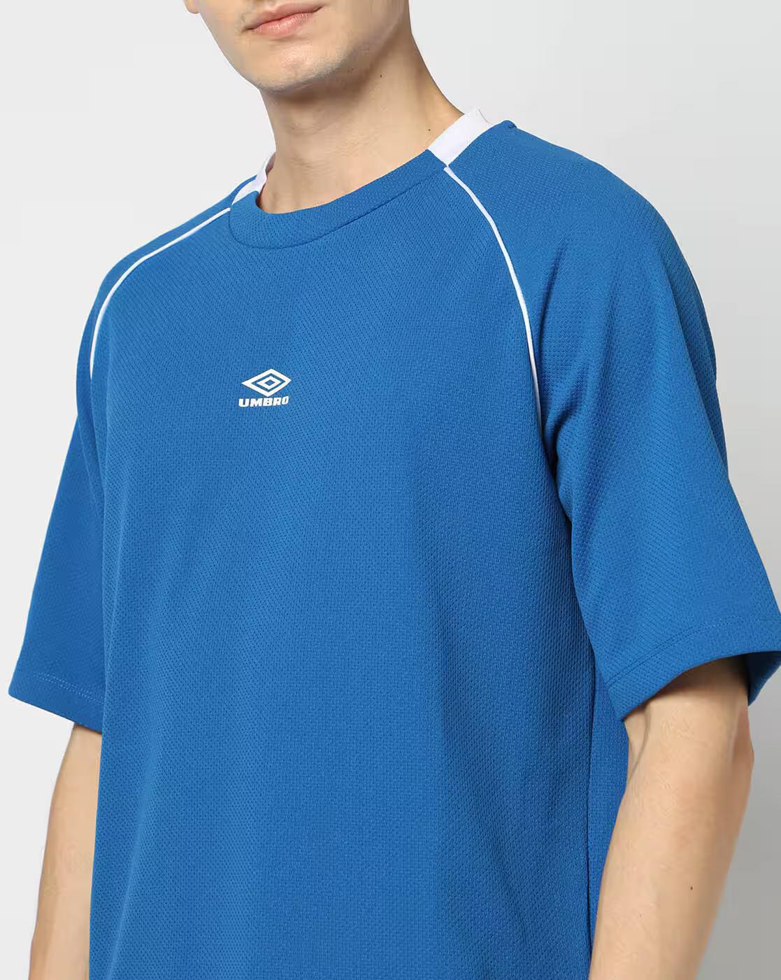 Men Panelled Logo Print Regular Fit Crew-Neck T-shirt with Contrast Tipping