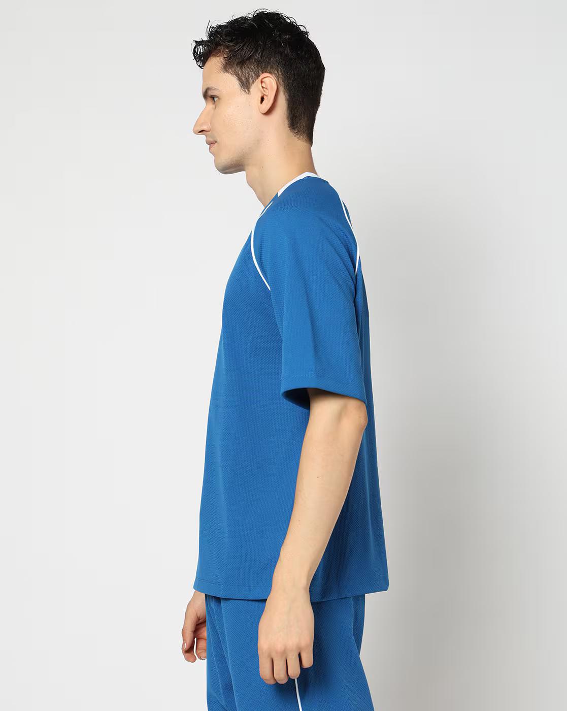 Men Panelled Logo Print Regular Fit Crew-Neck T-shirt with Contrast Tipping