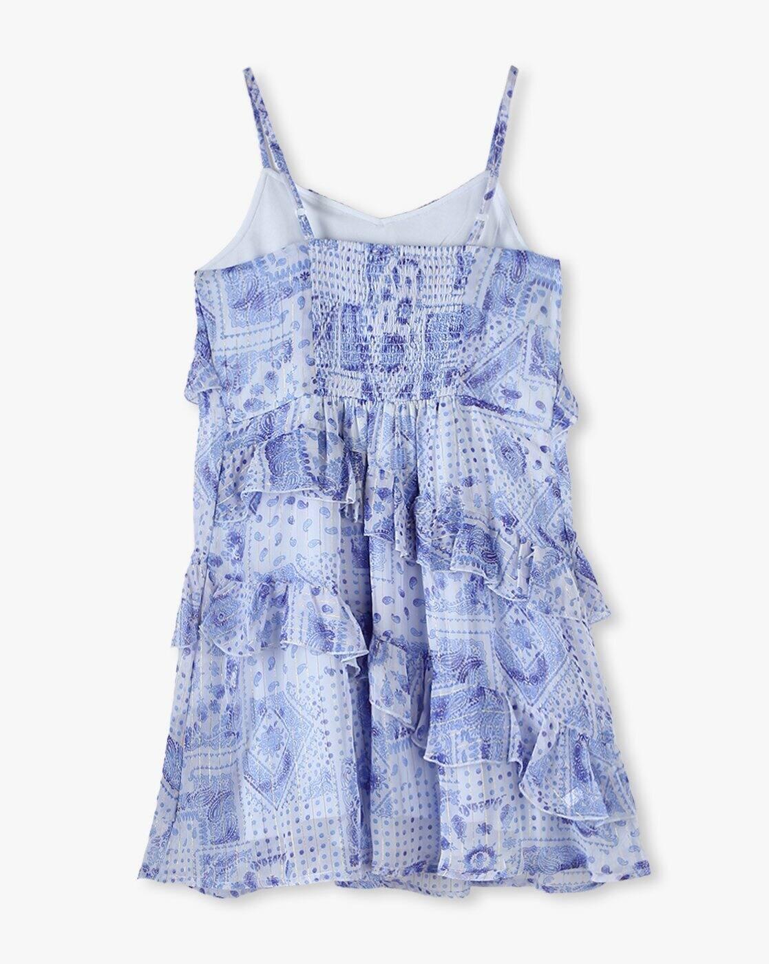 Girls Printed Ruffled Tiered Dress with T-Shirt