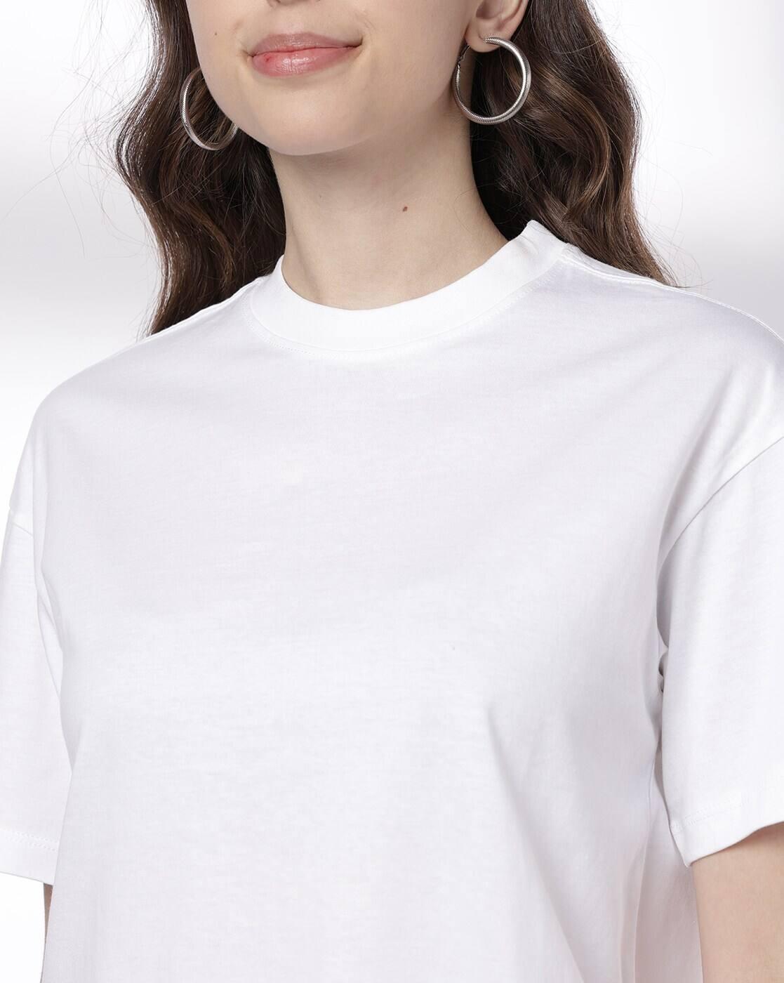 Women Boxy Fit Cotton Round-Neck T-Shirt