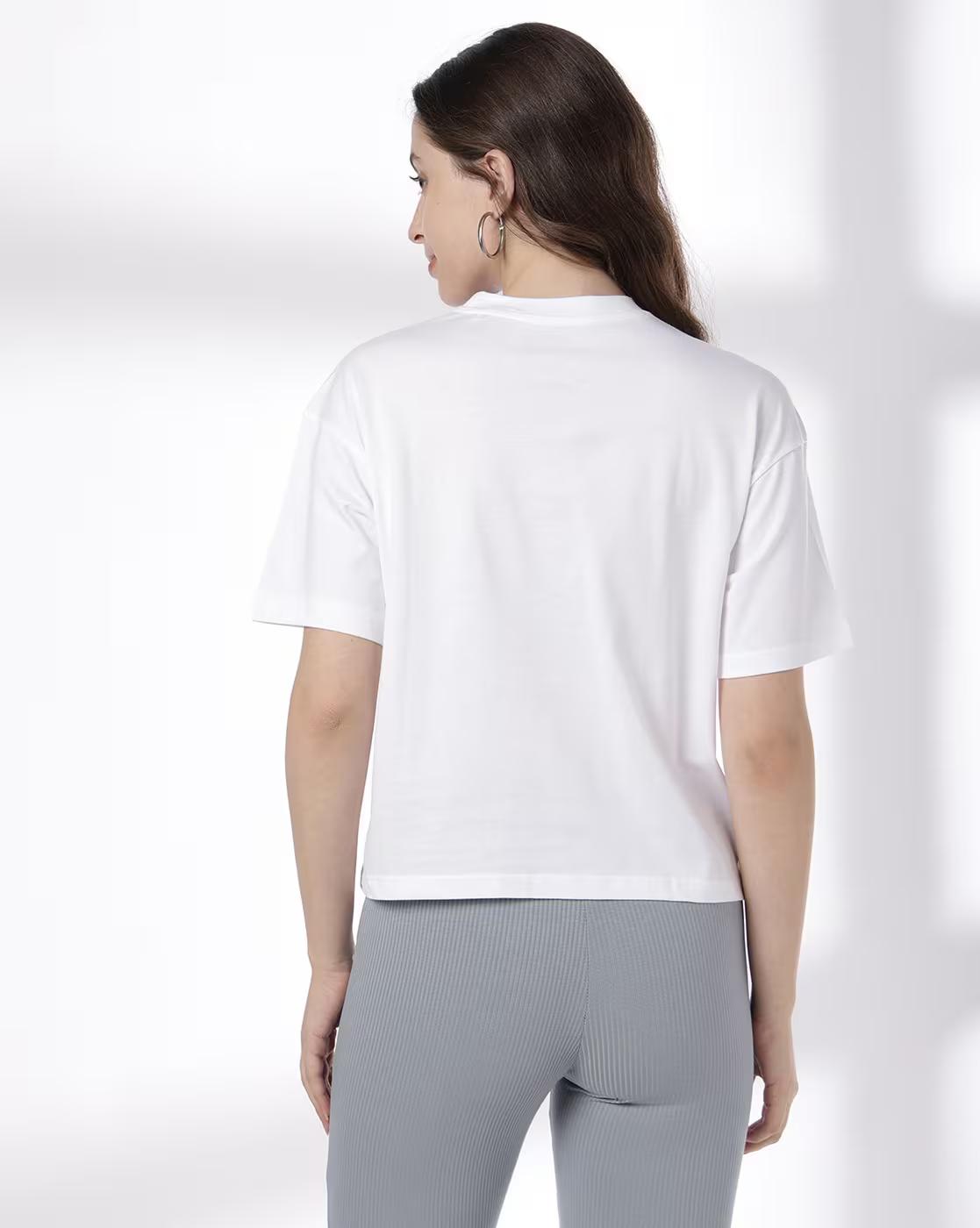 Women Boxy Fit Cotton Round-Neck T-Shirt