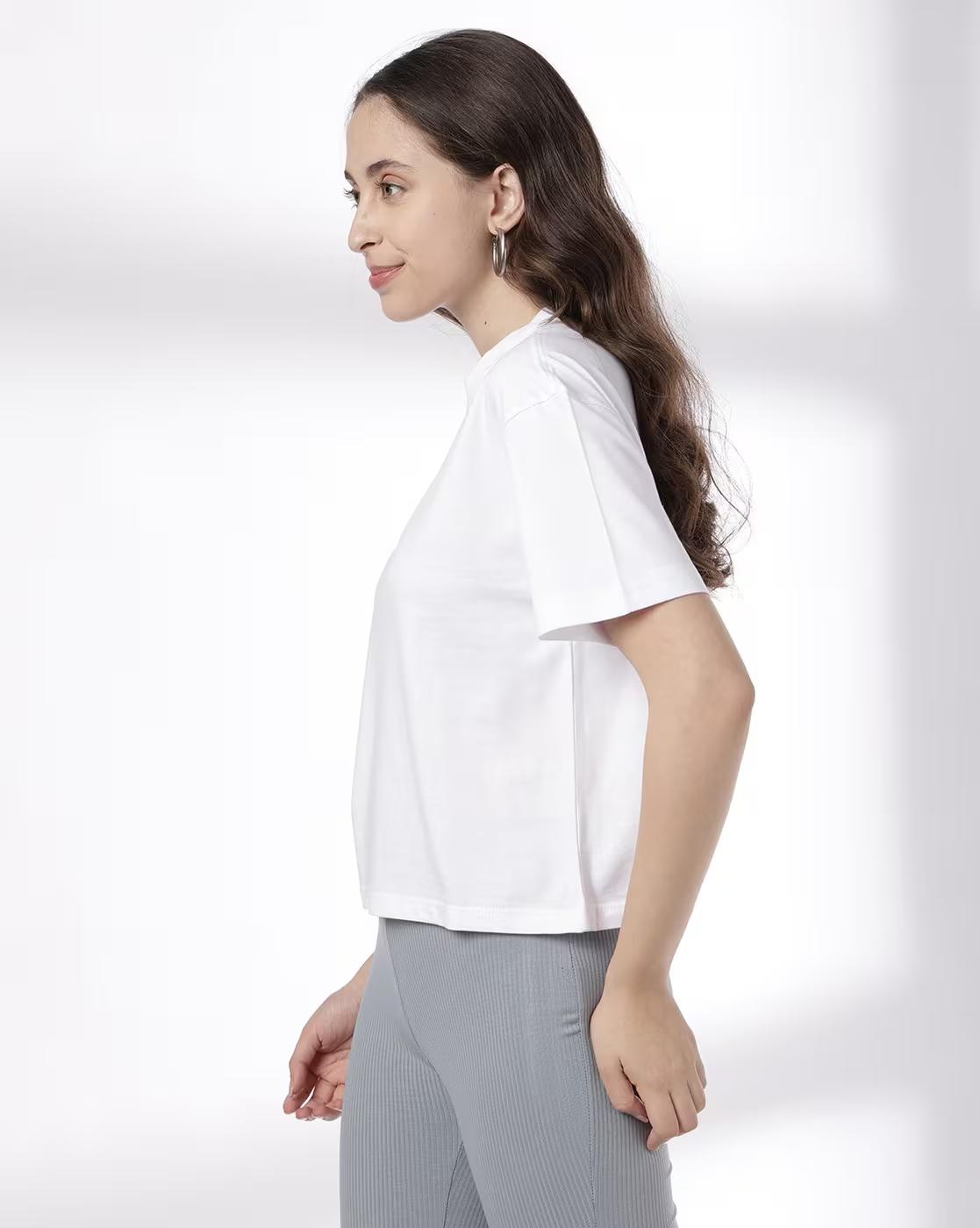 Women Boxy Fit Cotton Round-Neck T-Shirt