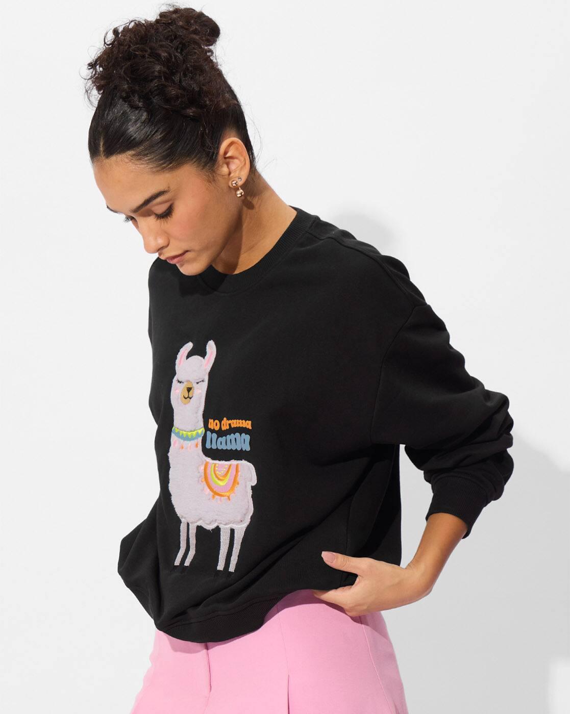 Women Embroidered Round-Neck Sweatshirt