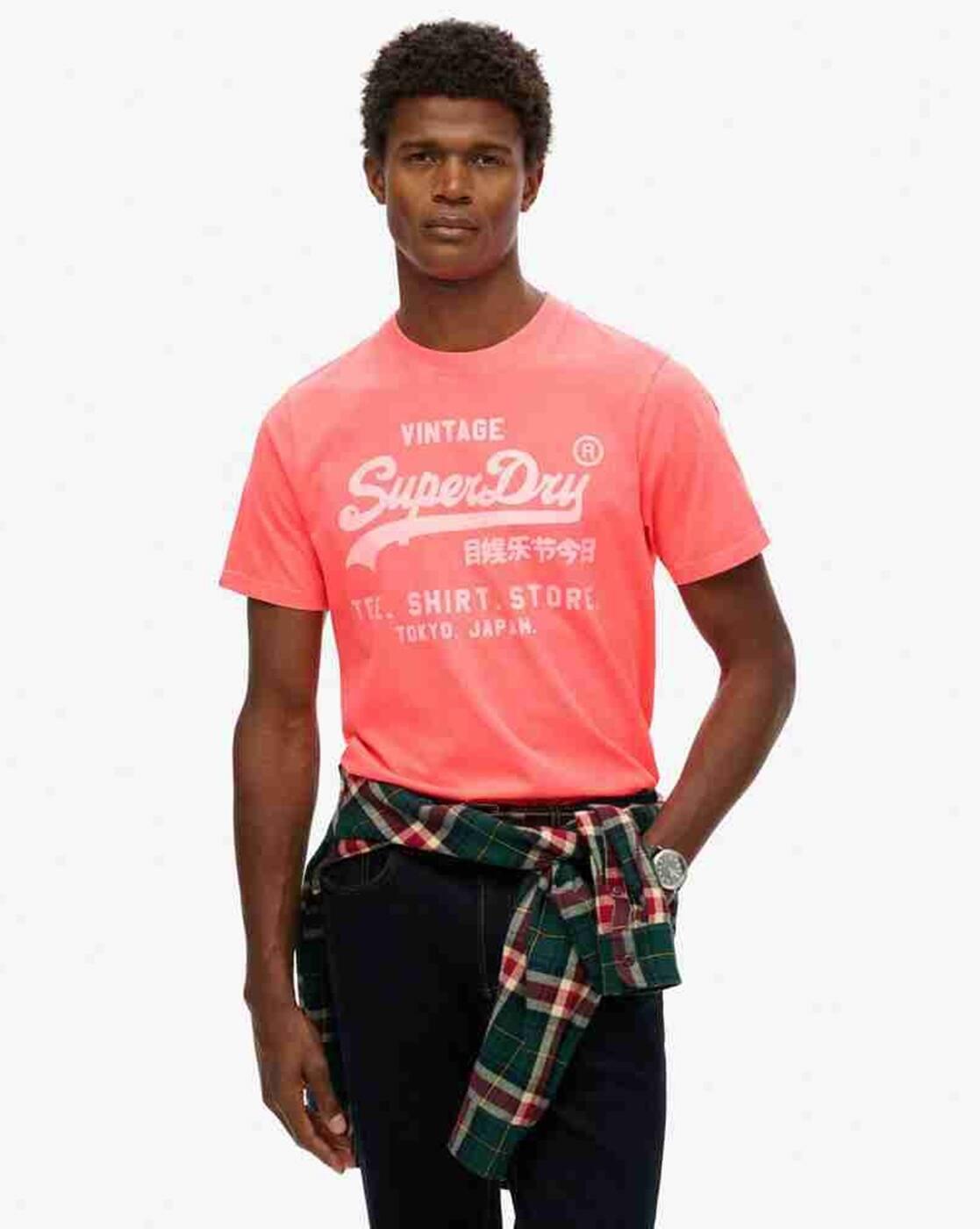 Men Vl Neon Brand Print Relaxed Fit Crew-Neck T-Shirt