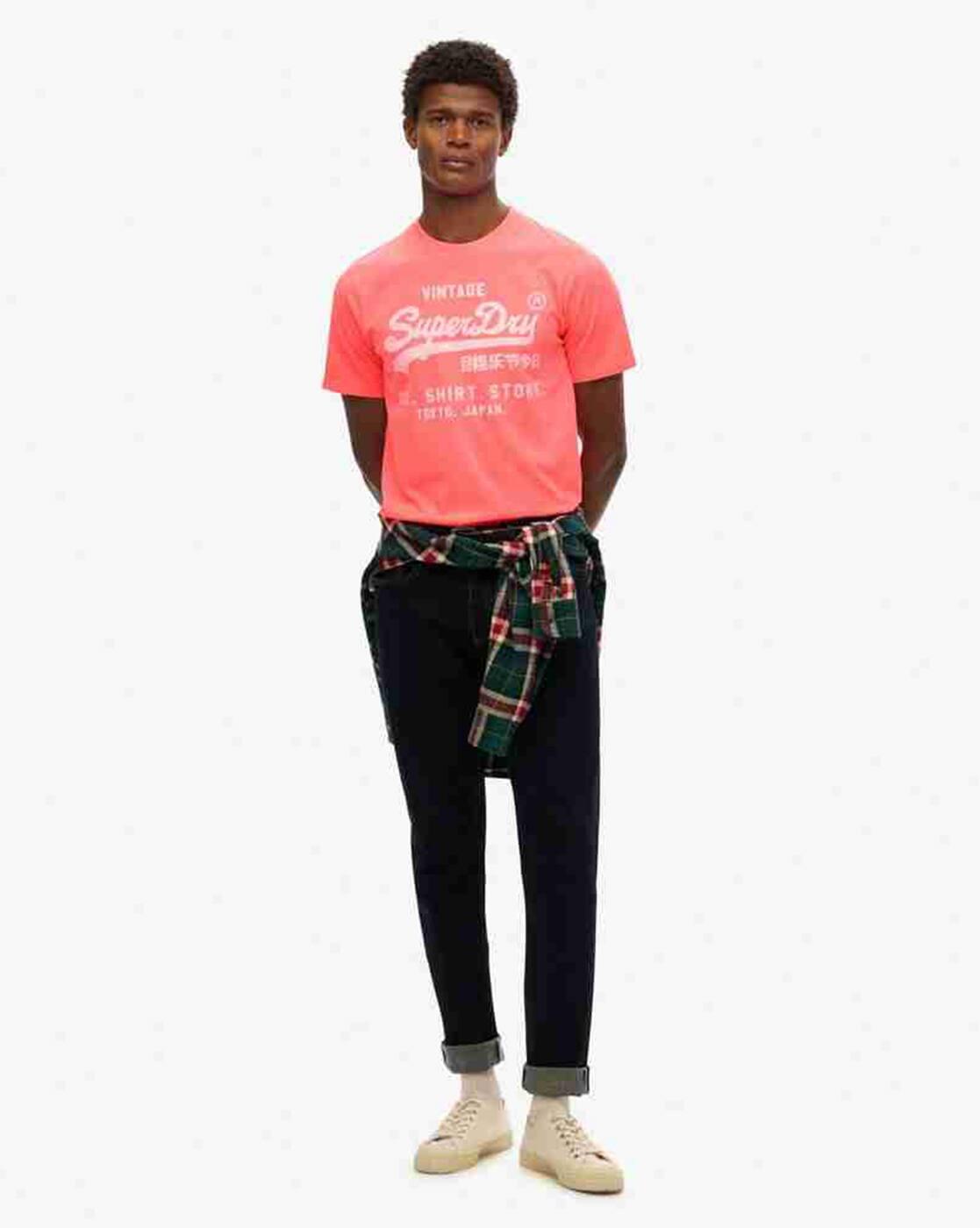 Men Vl Neon Brand Print Relaxed Fit Crew-Neck T-Shirt