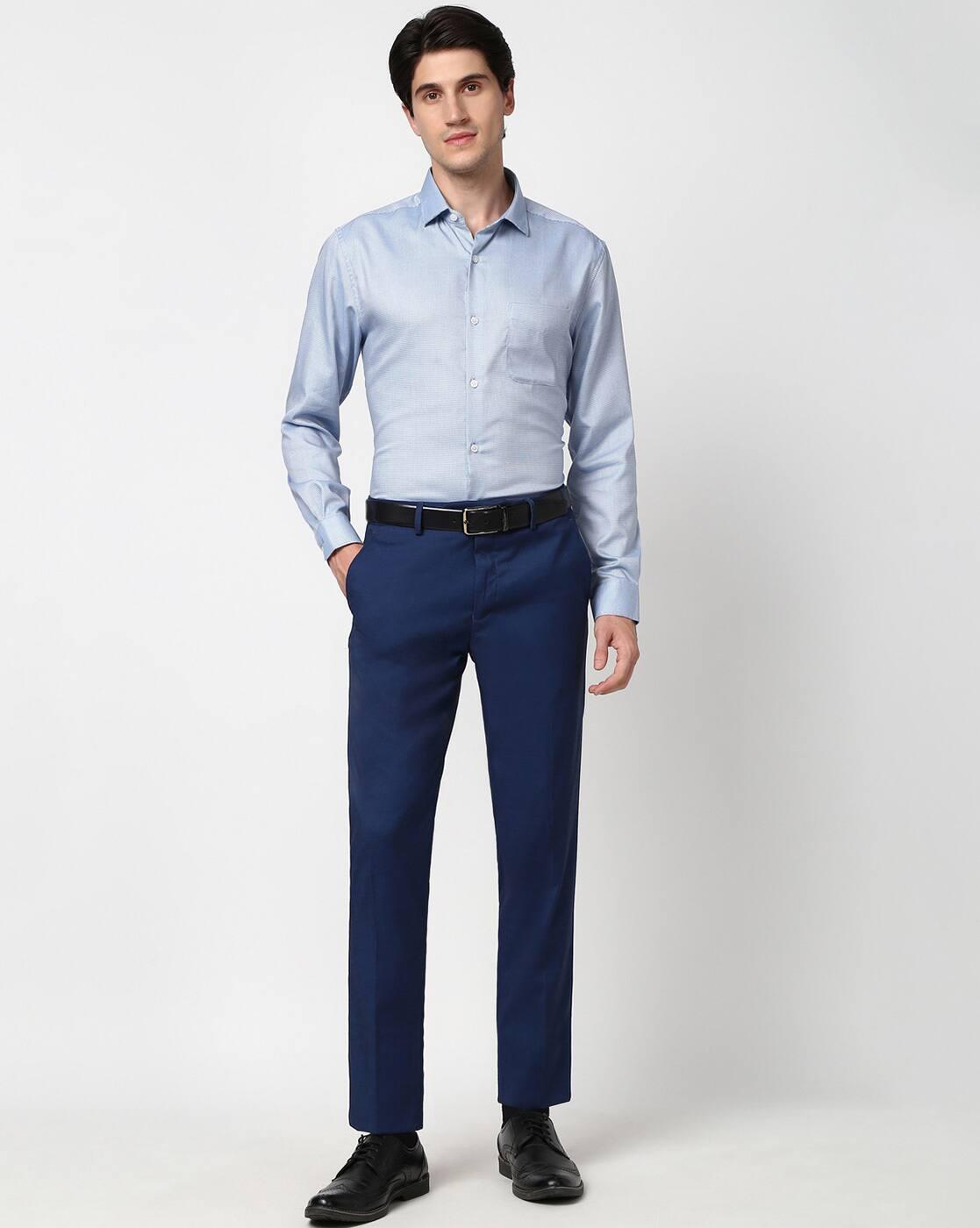 Men Patterned Slim Fit Flat-Front Trousers