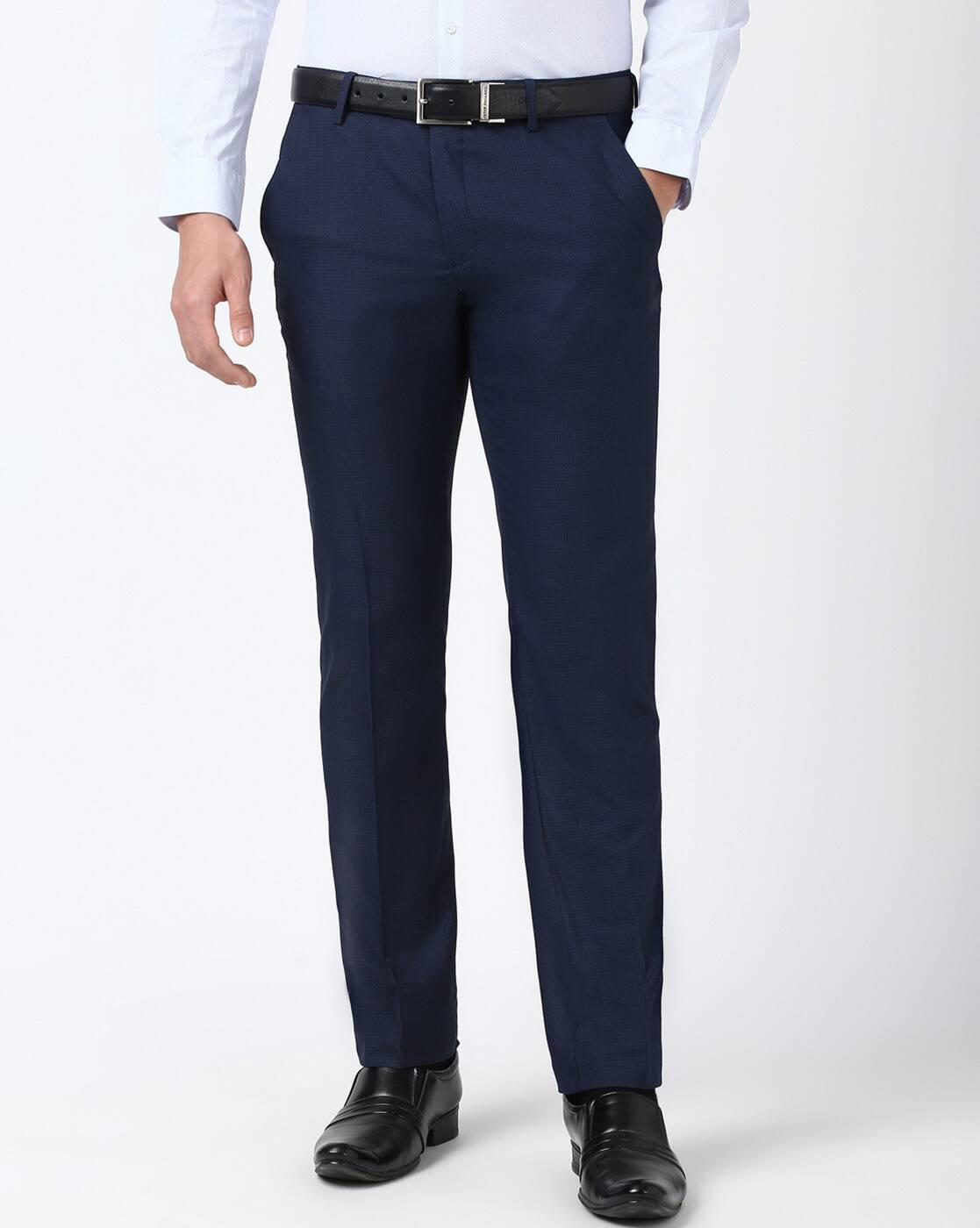 Men Patterned Slim Fit Flat-Front Trousers