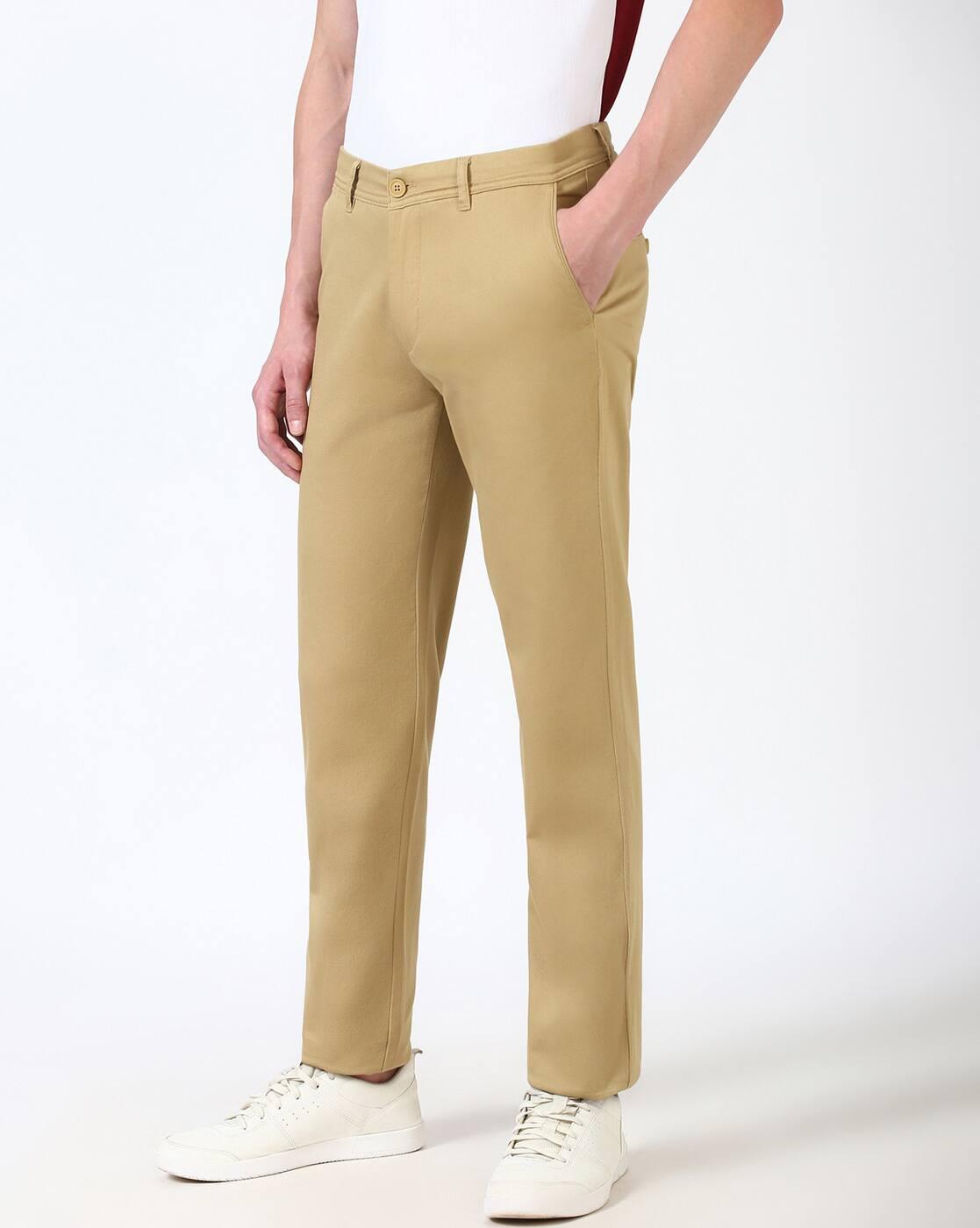 Men Slim Fit Flat-Front Chinos with Insert Pockets