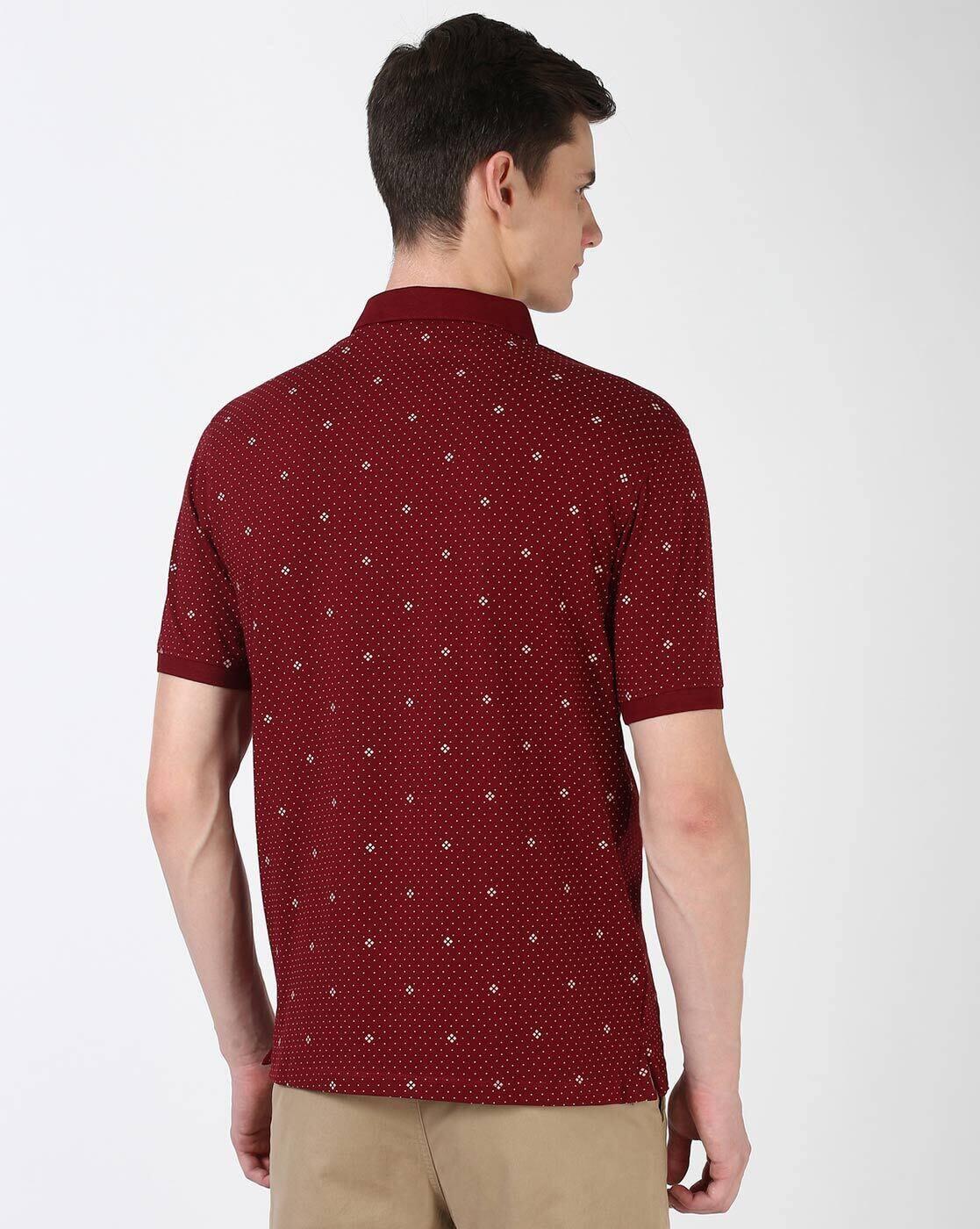 Men Micro Print Regular Fit Polo T-Shirt with Patch Pocket