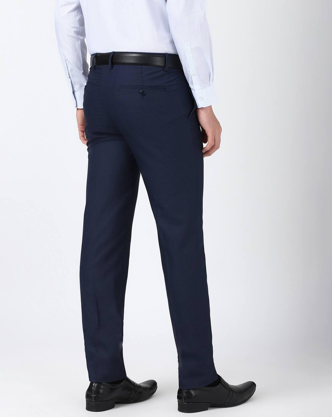 Men Patterned Slim Fit Flat-Front Trousers