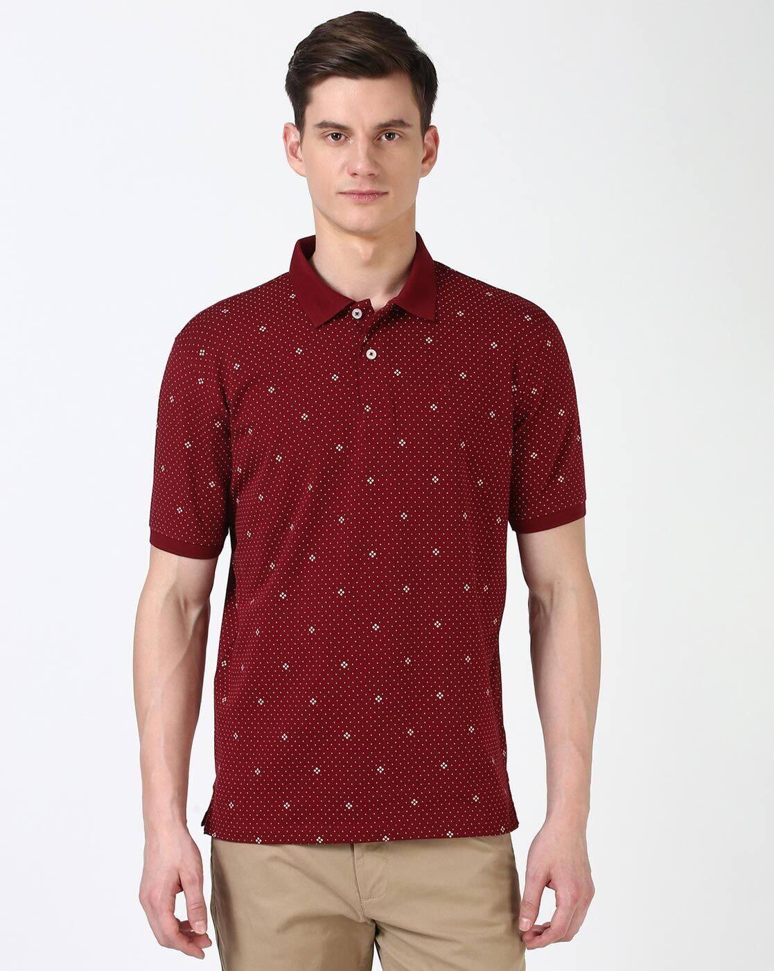 Men Micro Print Regular Fit Polo T-Shirt with Patch Pocket