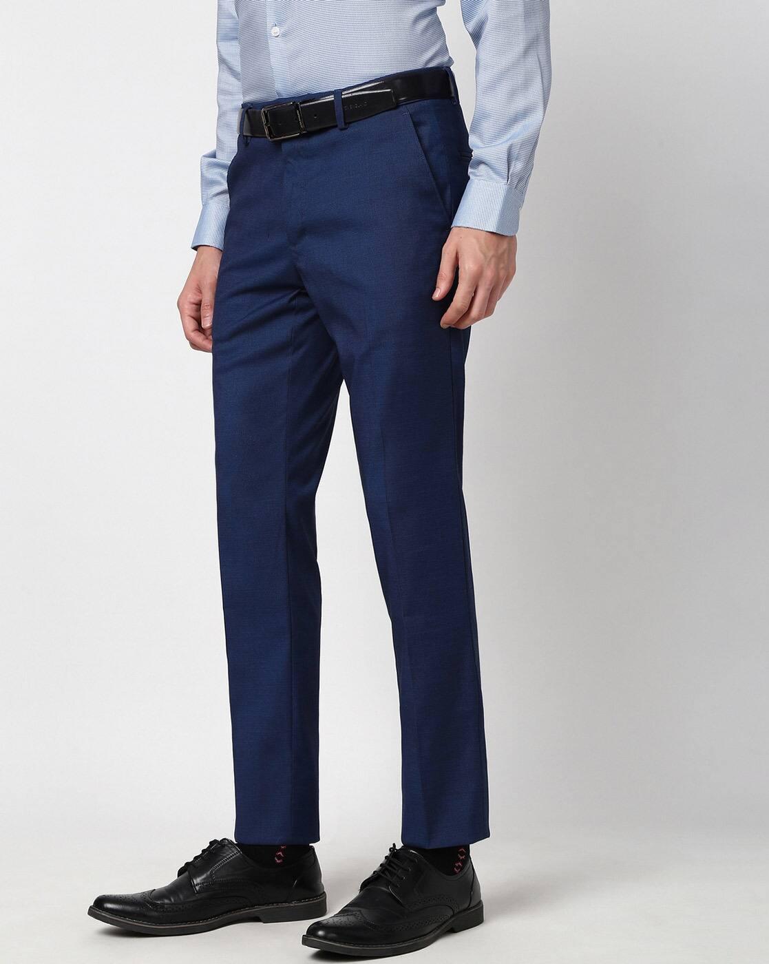 Men Patterned Slim Fit Flat-Front Trousers