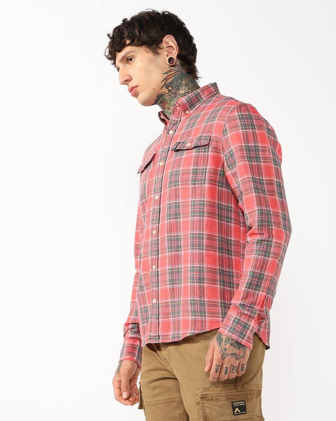 Men Checked Regular Fit Shirt with Flap Pockets