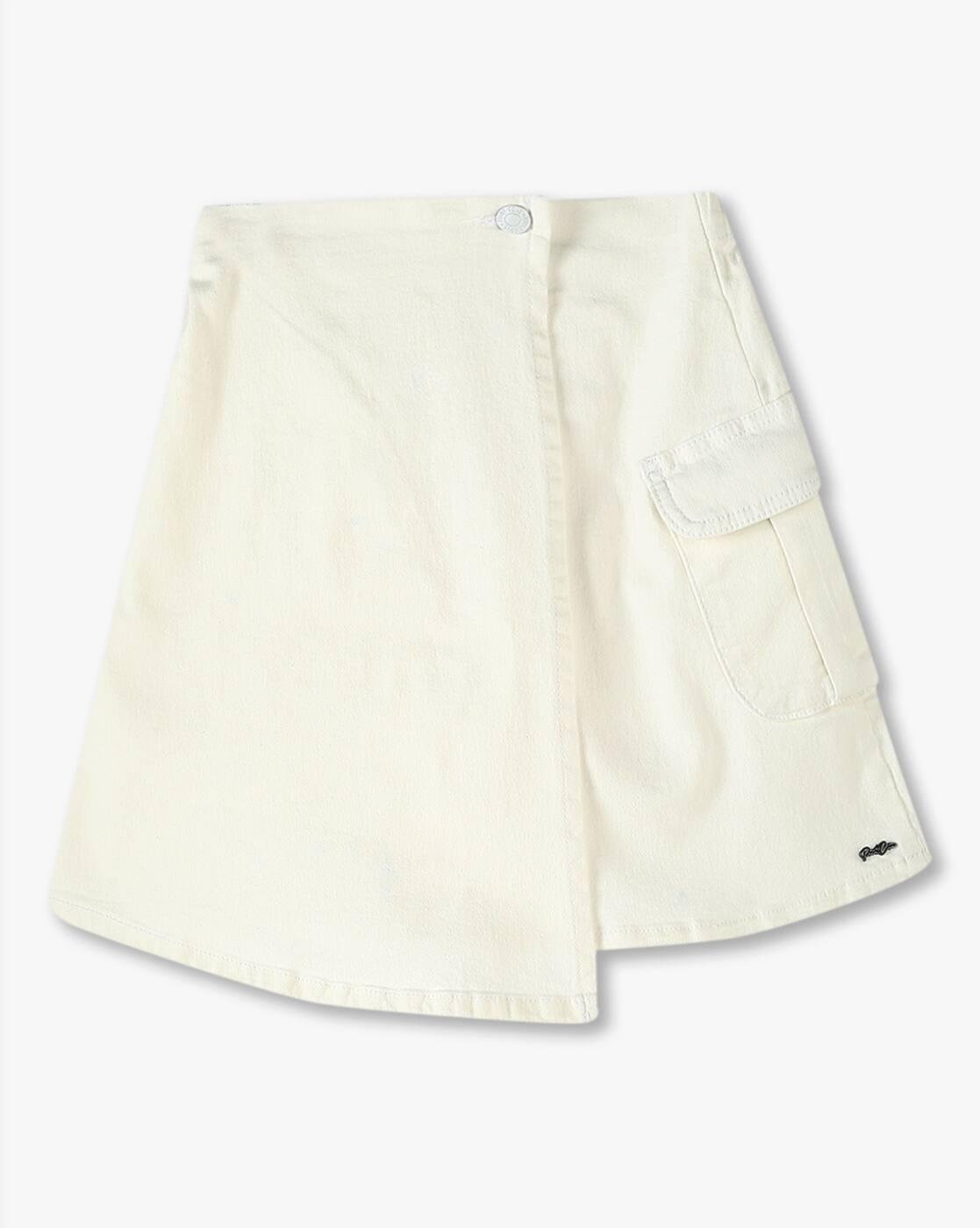 DENIM VEST & CARGO SKIRT, WHITE, 15-16Y