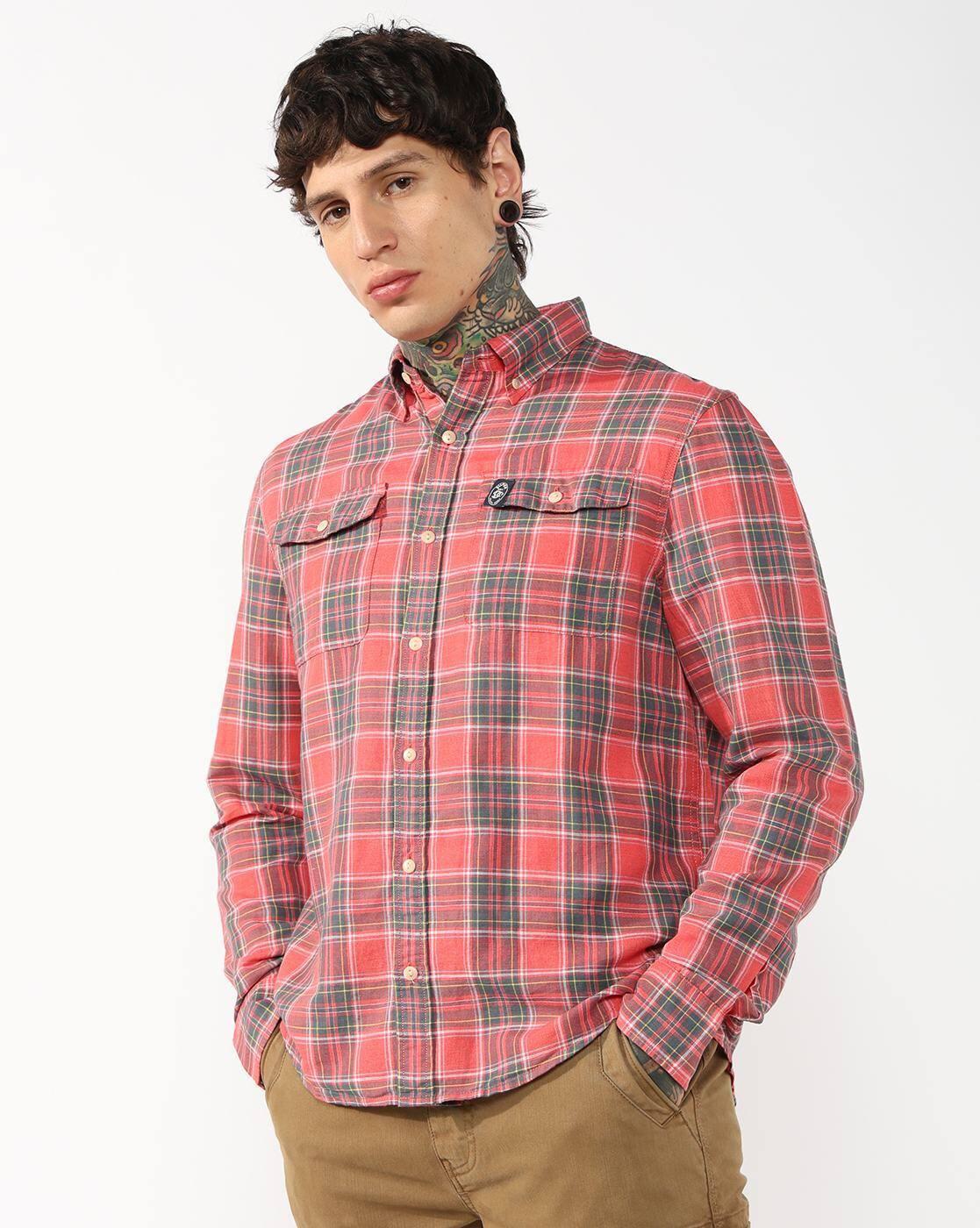 Men Checked Regular Fit Shirt with Flap Pockets