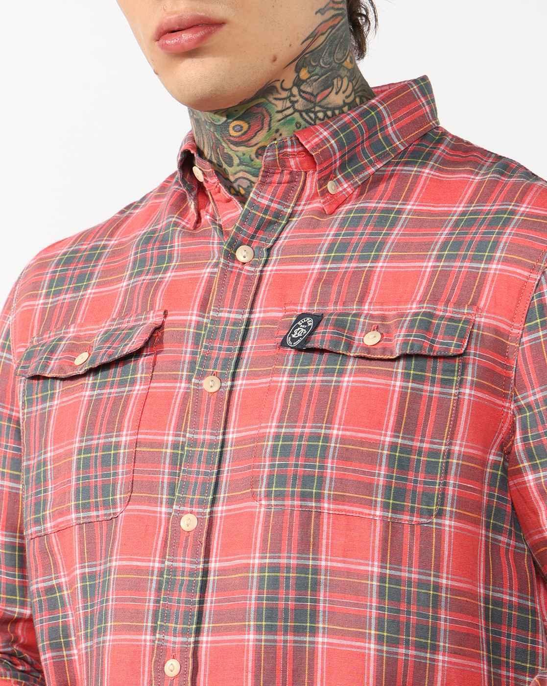 Men Checked Regular Fit Shirt with Flap Pockets