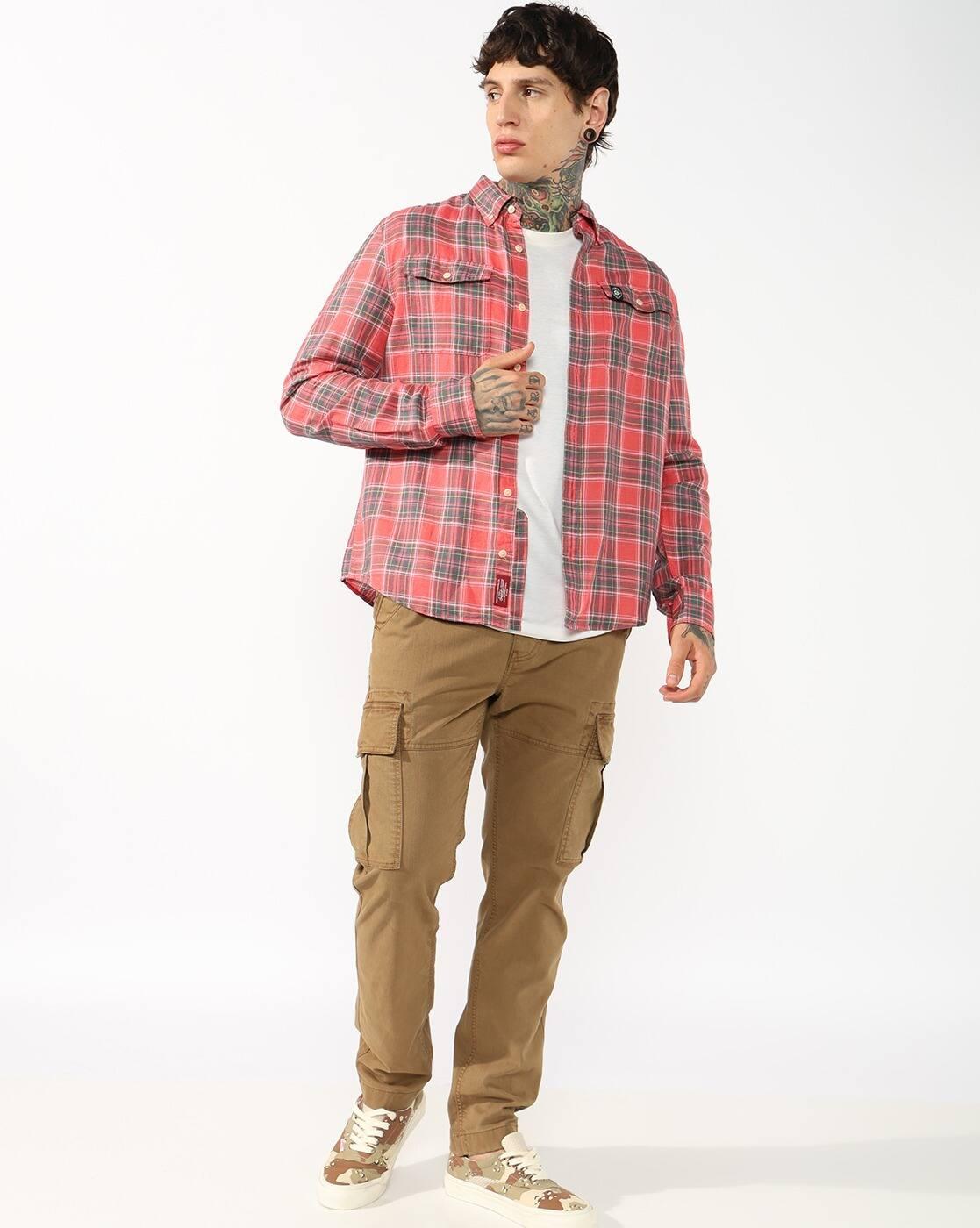 Men Checked Regular Fit Shirt with Flap Pockets
