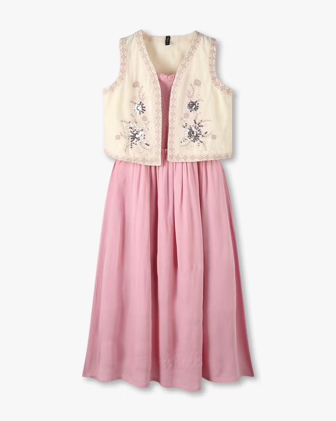 Girls Ruched Fit & Flare Dress with Jacket