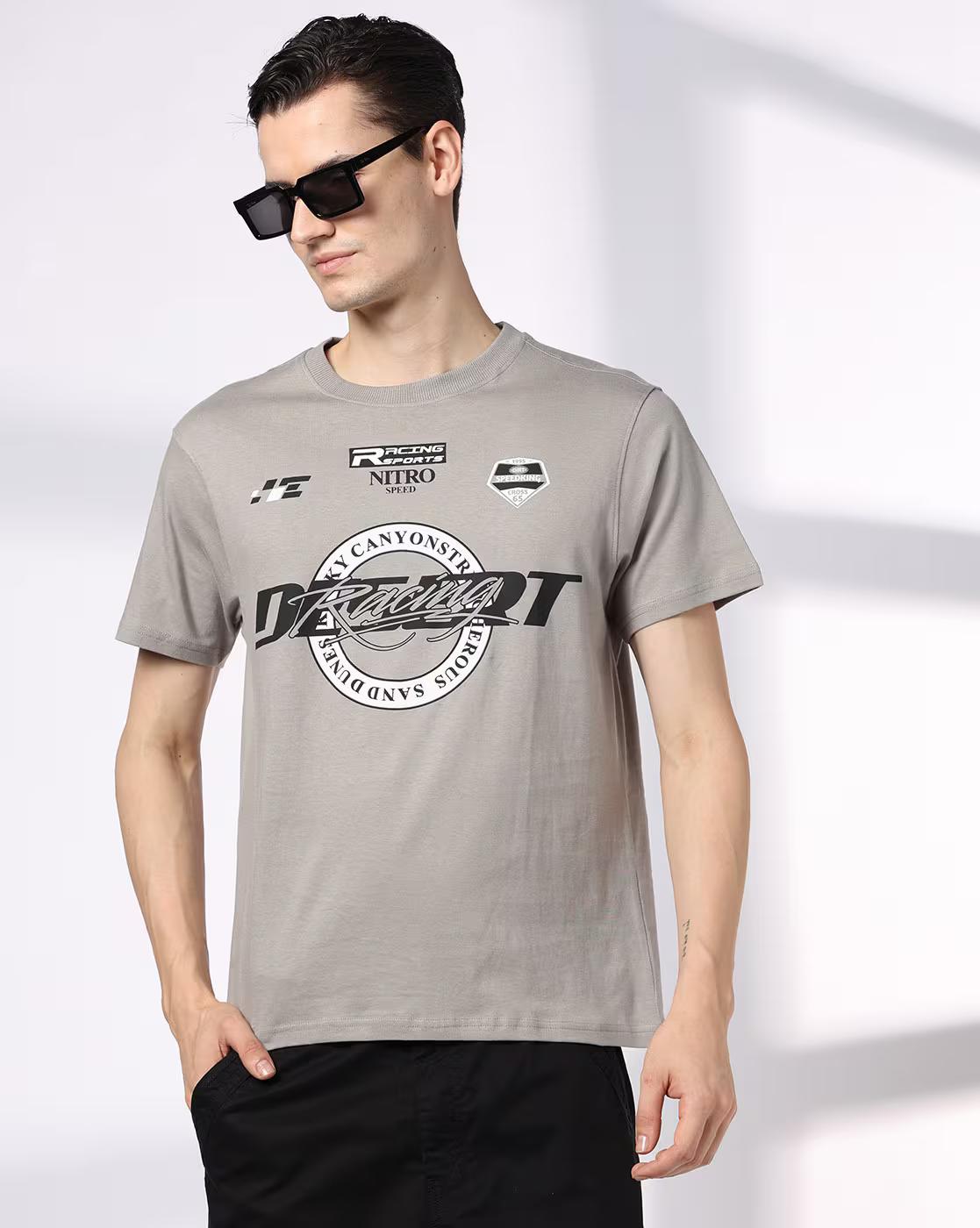 Men Typographic Print Regular Fit Crew-Neck T-Shirt