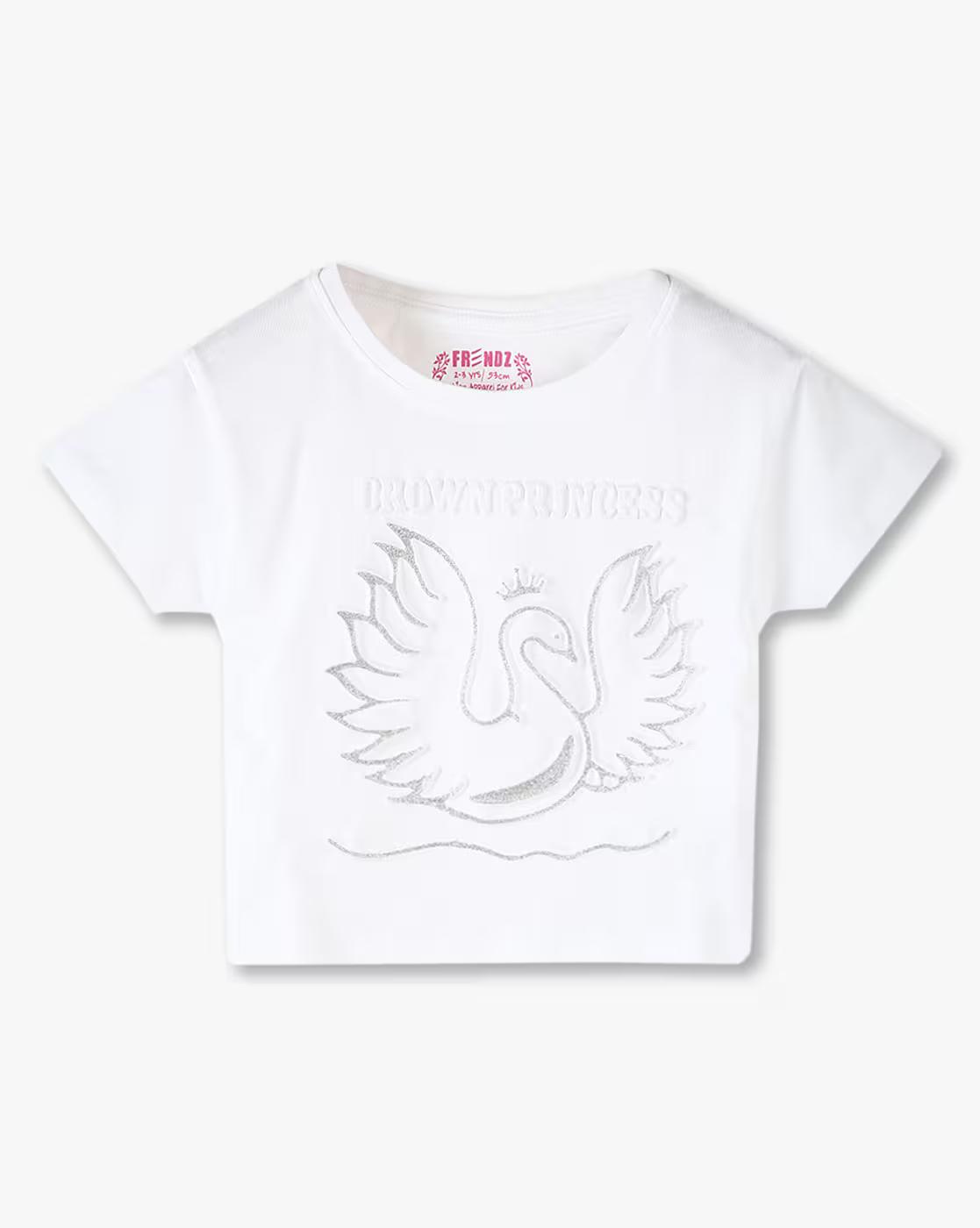 SWAN CROP TSHIRT, WHITE, 5-6Y