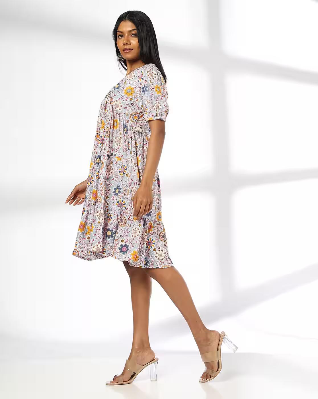 Women Floral Print Empire Dress
