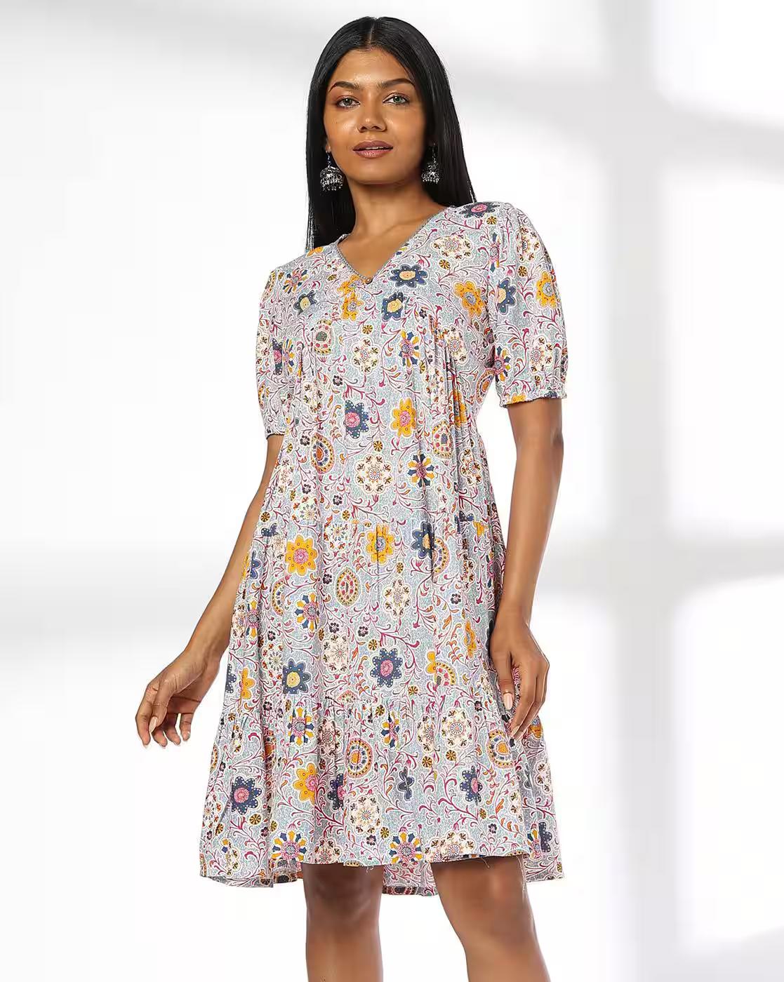 Women Floral Print Empire Dress