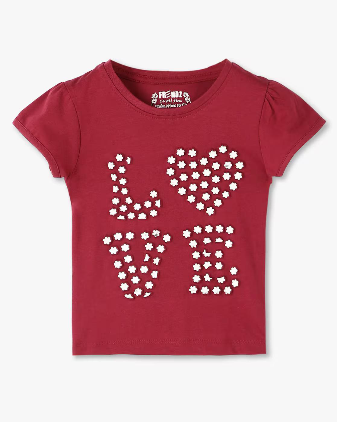 LOVE CAP SLEEVE TSHIRT, WINE, 7-8Y