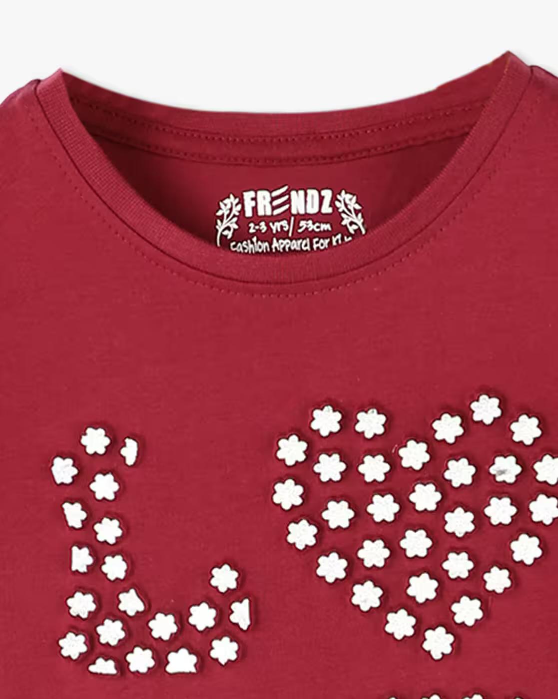 LOVE CAP SLEEVE TSHIRT, WINE, 7-8Y