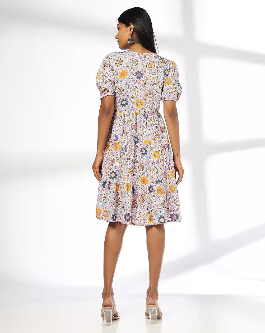 Women Floral Print Empire Dress