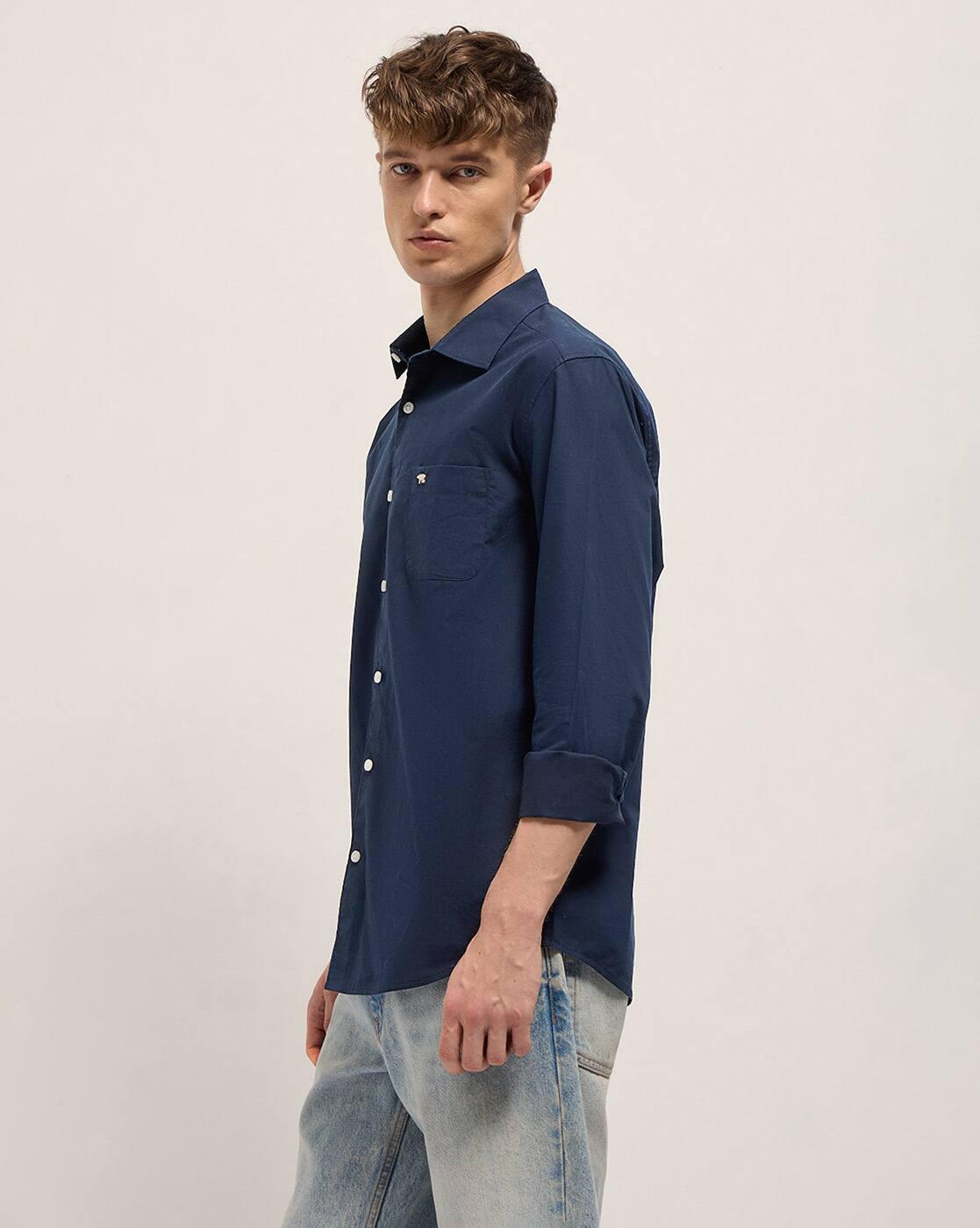 Cotton Spread Collar Slim Fit Shirt