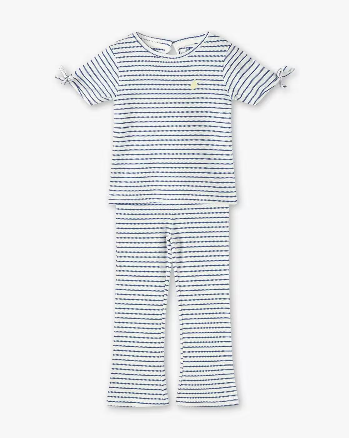 Girls Striped Round-Neck Top & Pants Set