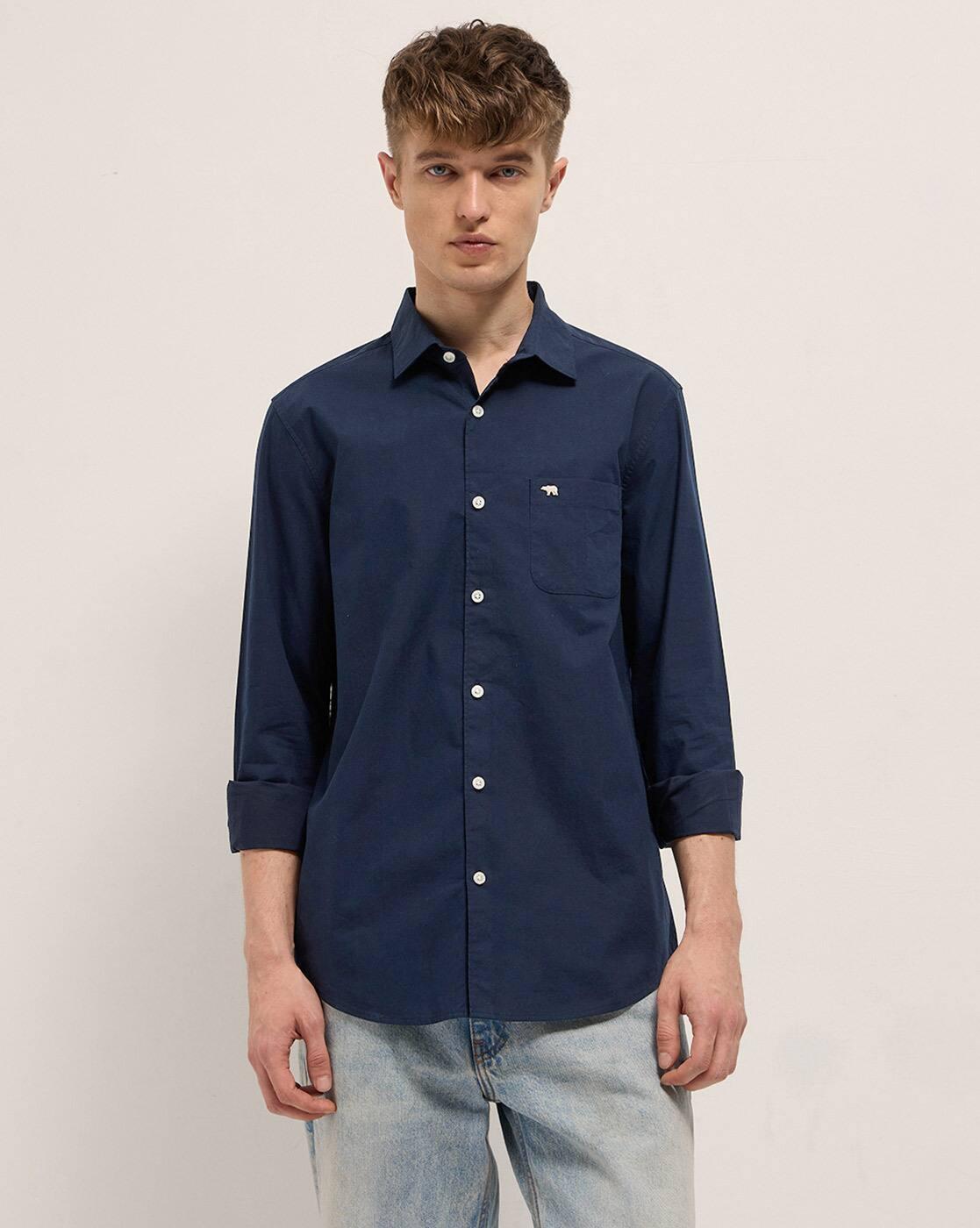 Cotton Spread Collar Slim Fit Shirt
