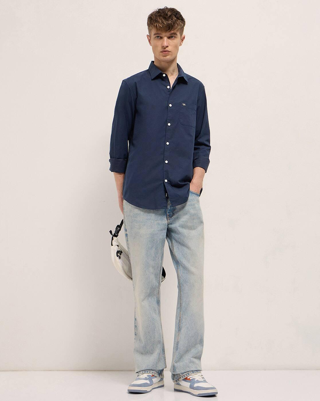 Cotton Spread Collar Slim Fit Shirt