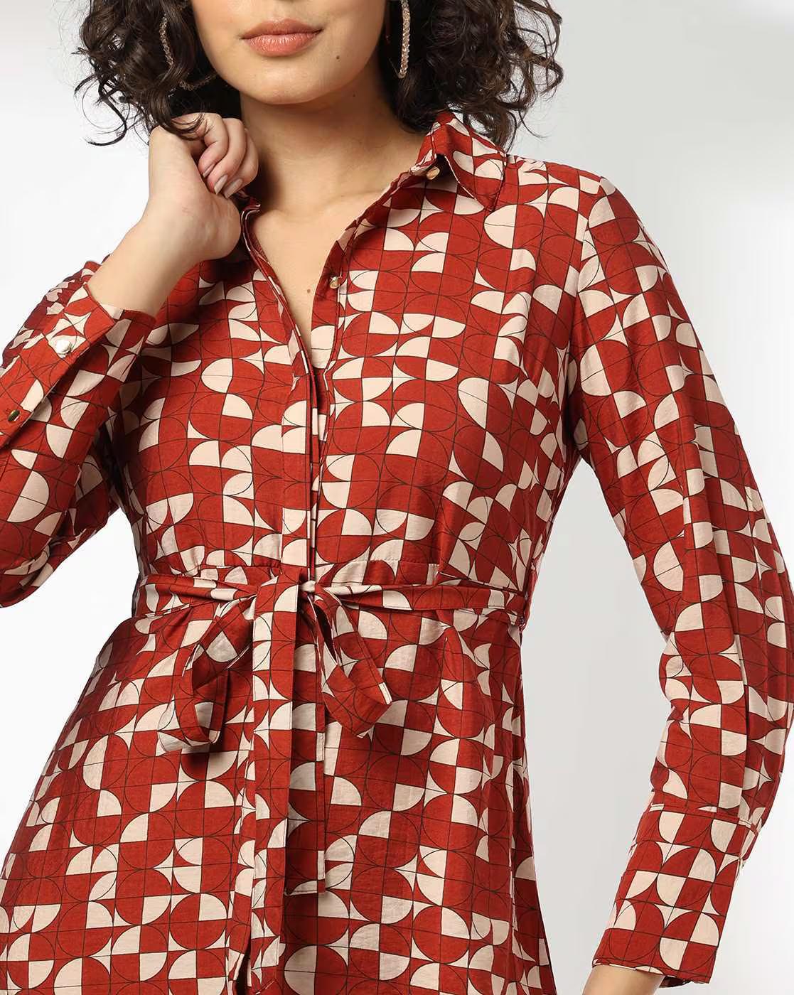 Women Geometric Print Shirt Dress