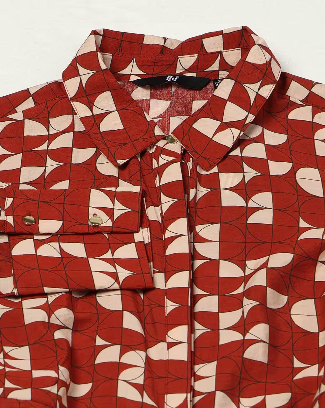 Women Geometric Print Shirt Dress