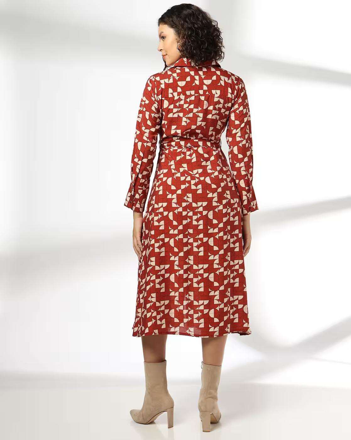 Women Geometric Print Shirt Dress