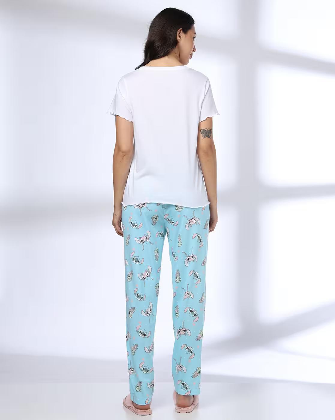 Women Graphic Print T-Shirt & Pyjamas Set