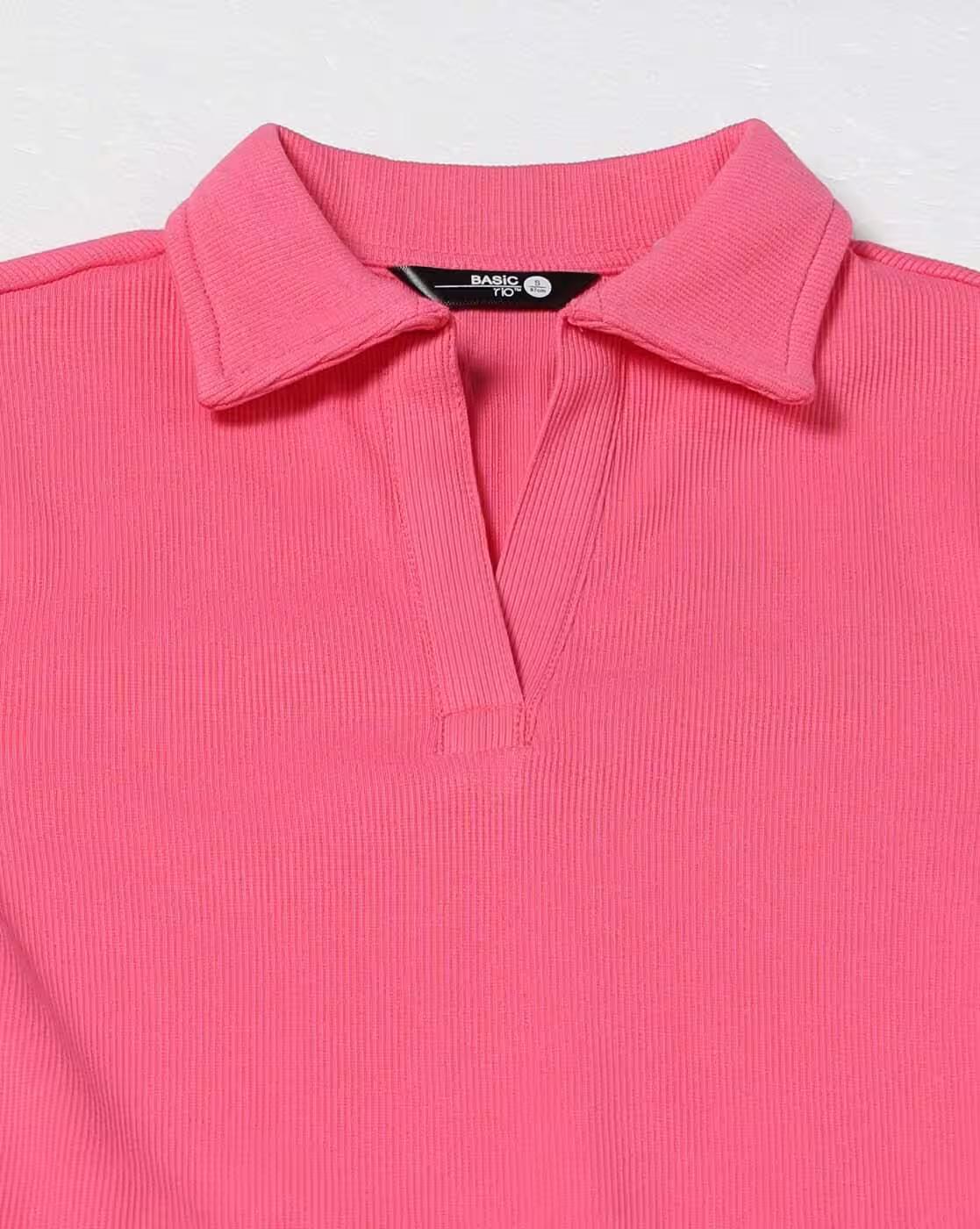 Cotton Elastane RIb Polo, PINK, XS